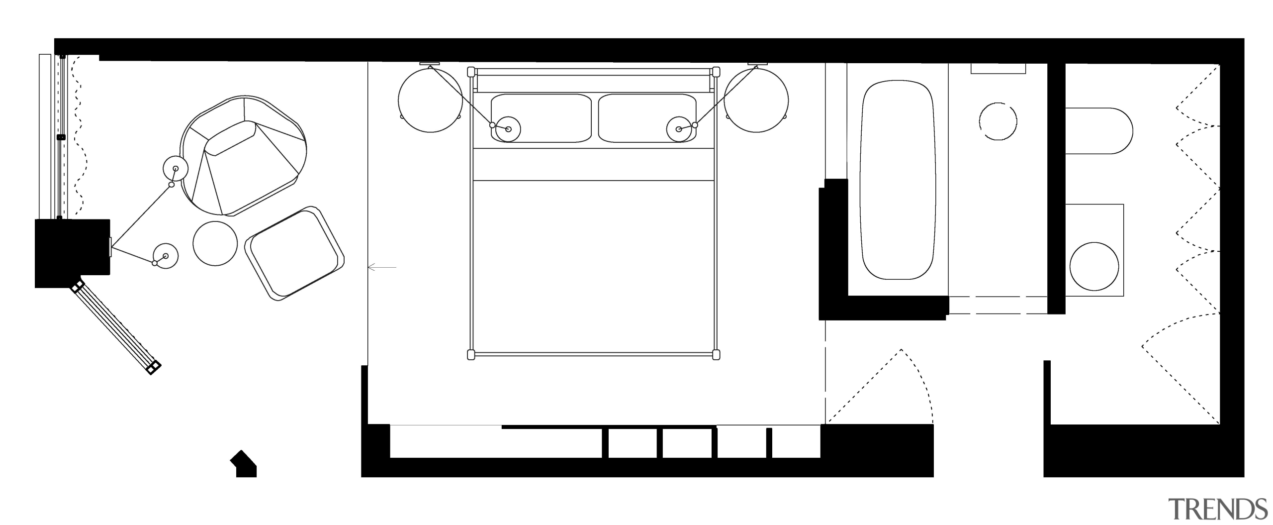 This plan of a reconfigured master suite by angle, area, black and white, design, diagram, drawing, font, furniture, line, monochrome, product, product design, structure, text, white, white