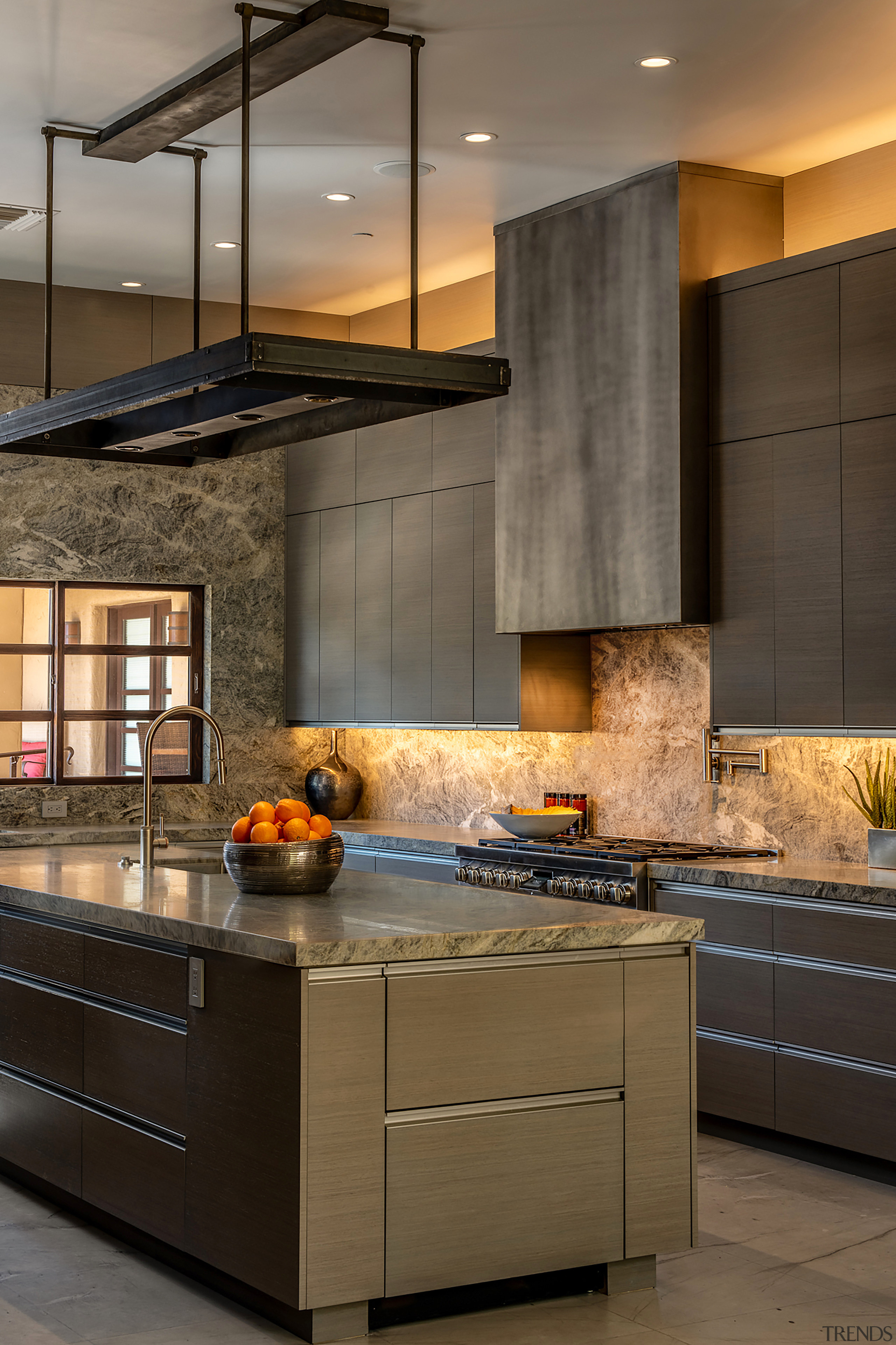 The existing over-island pendant was retained. 
