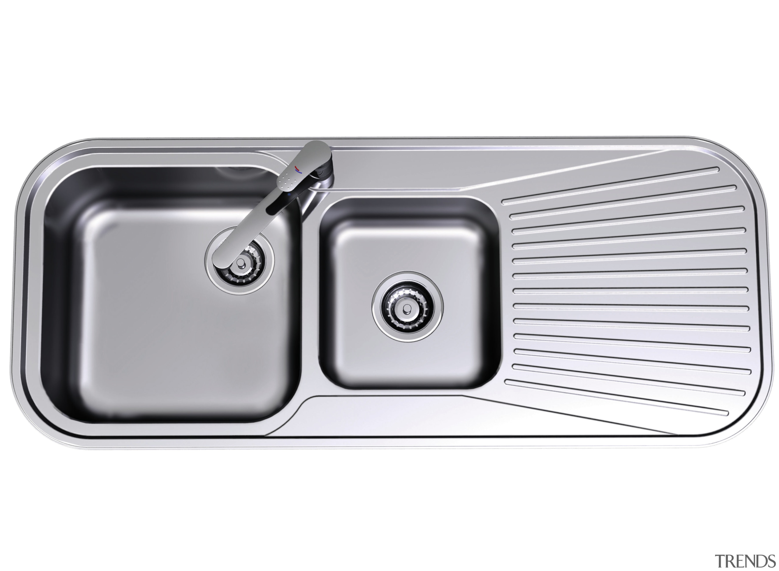 A view of a stainless steel sink and hardware, kitchen sink, plumbing fixture, product, product design, sink, white, gray
