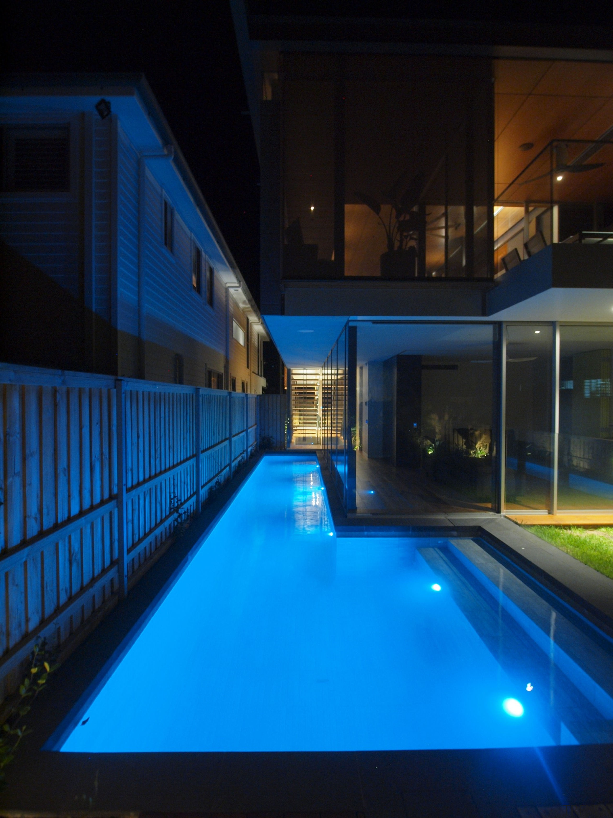 Roar Northcurlcurl House 42S - architecture | estate architecture, estate, home, house, leisure, leisure centre, light, lighting, night, pool, property, real estate, reflection, sky, swimming pool, water, black