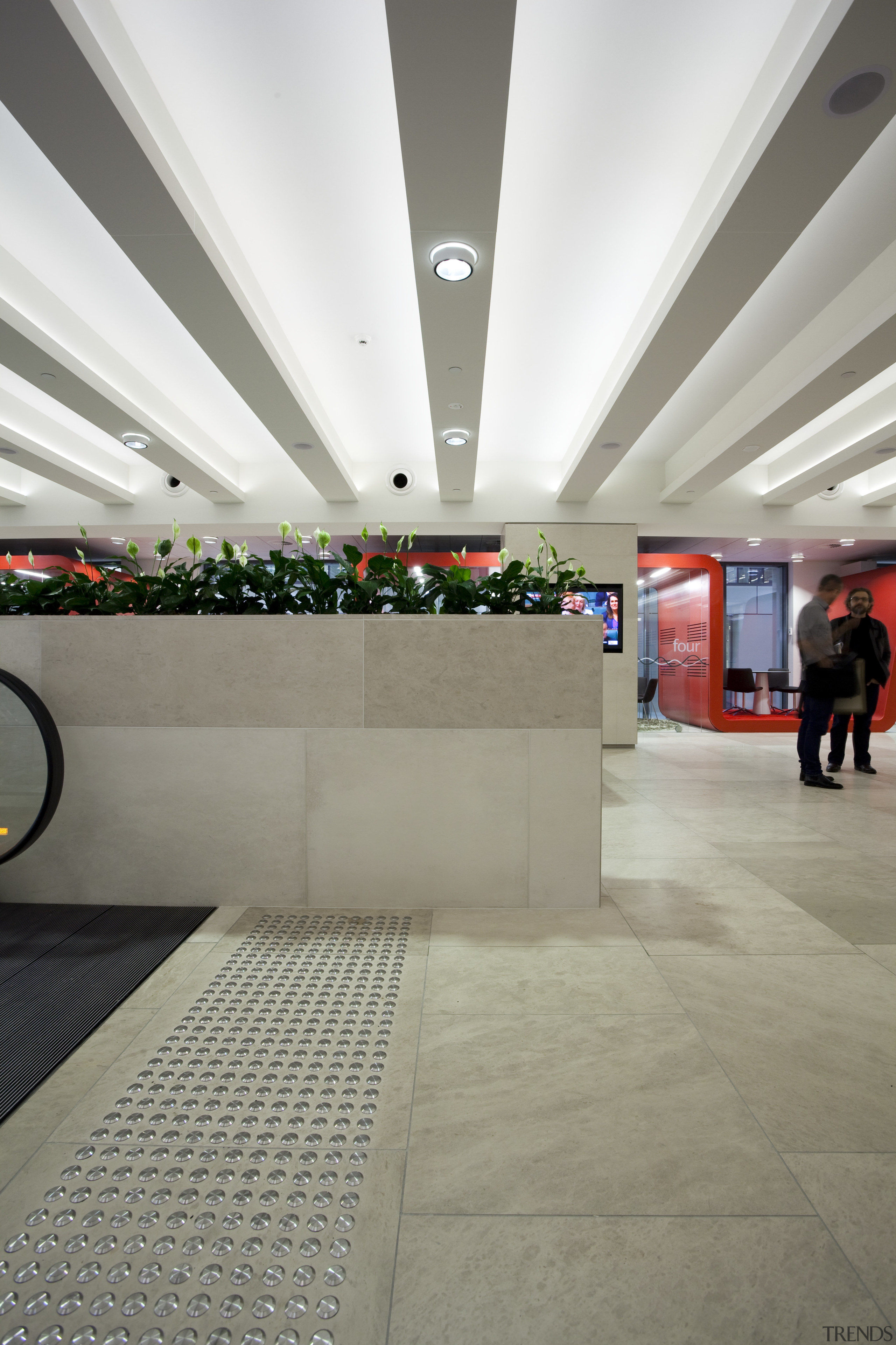 View of the new Westpac head office on architecture, ceiling, daylighting, floor, flooring, interior design, gray, white