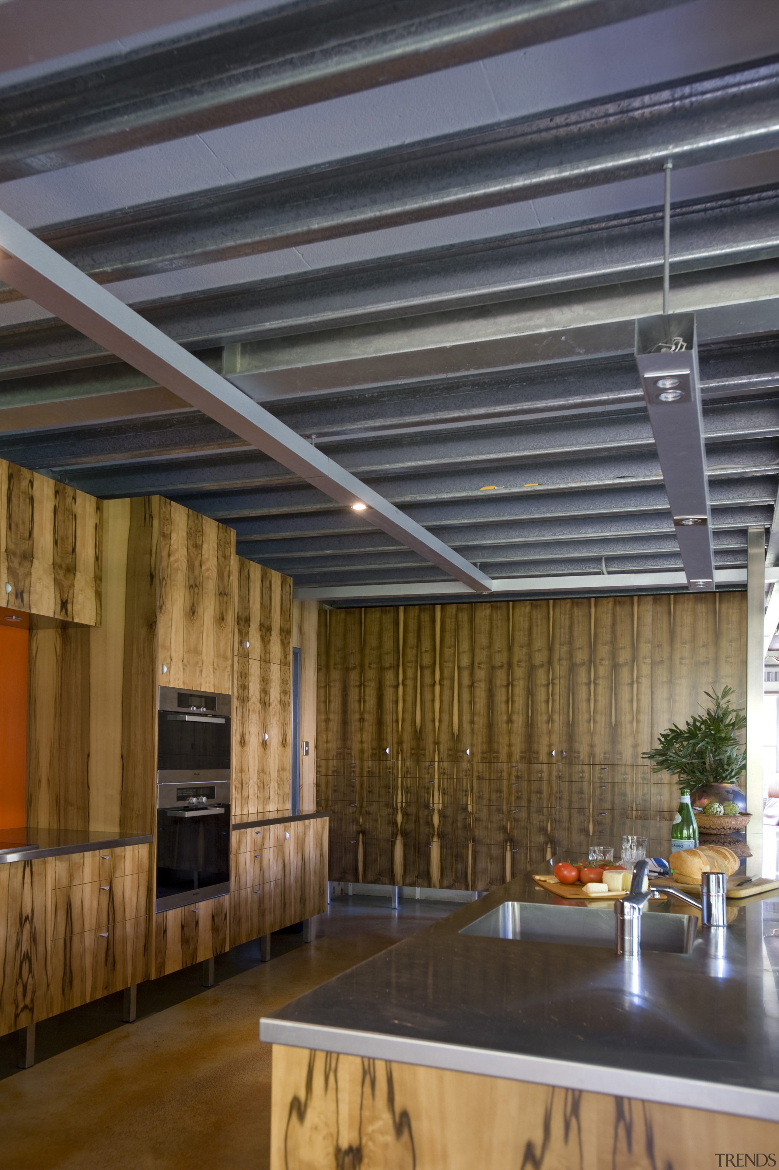 The house and kitchen designed by Jonothan Grose-Jong architecture, ceiling, daylighting, interior design, lobby, roof, wood, brown, black, gray