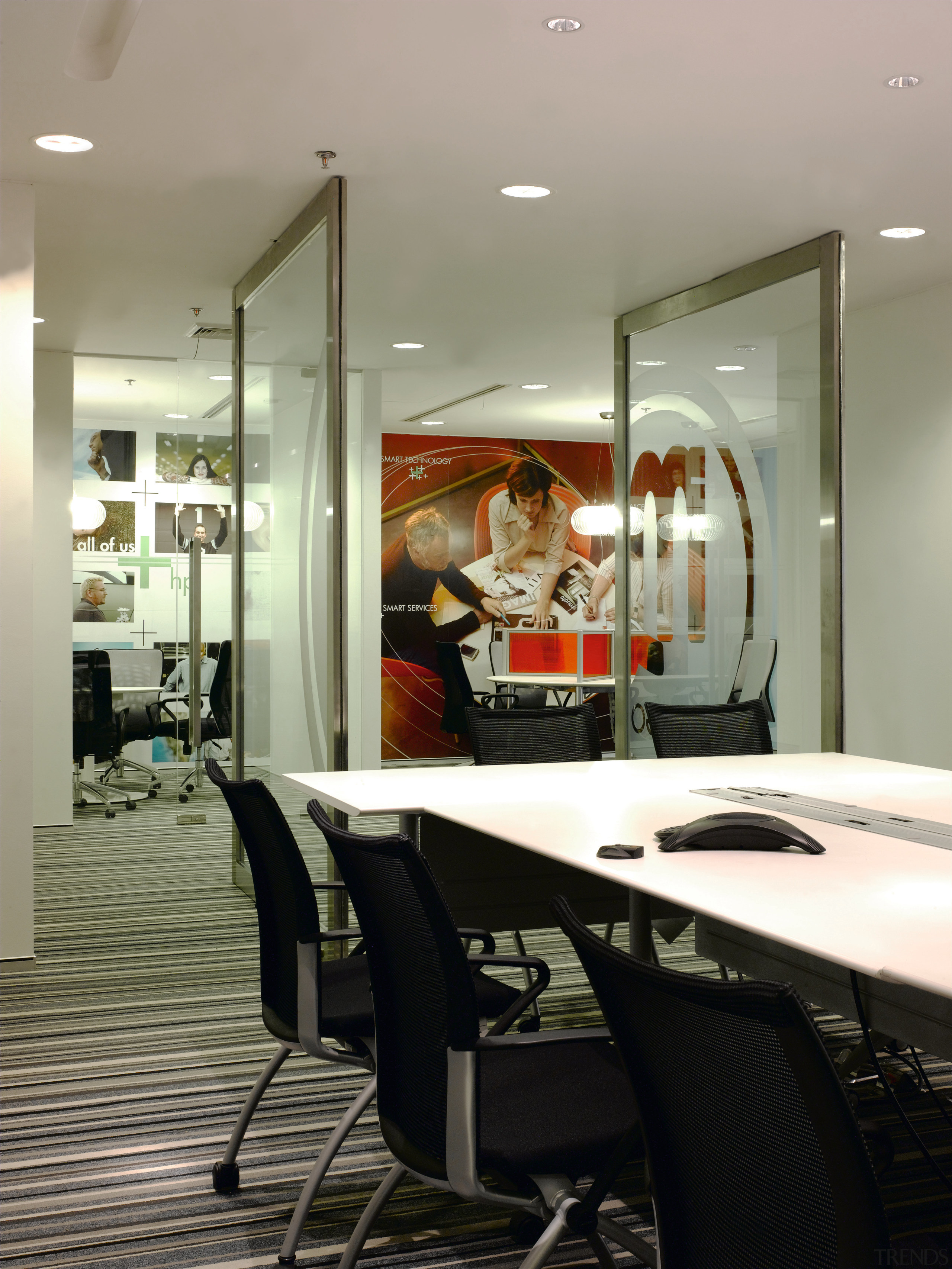 An interior view of the new HP office ceiling, furniture, interior design, table, gray