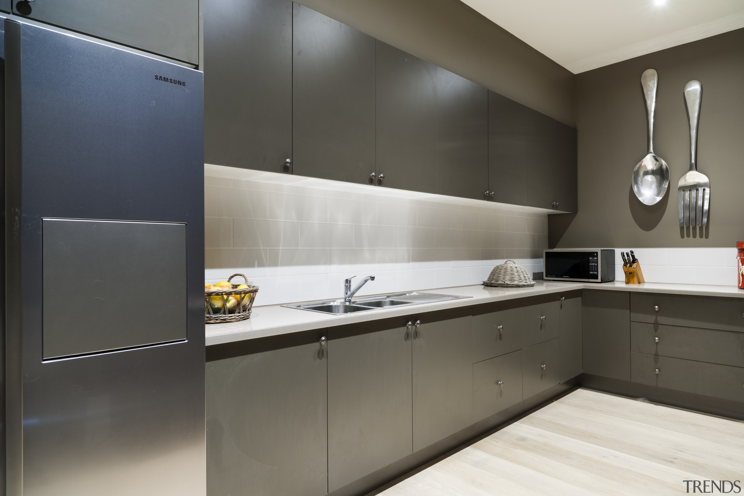 The walk-in butlers pantry has plenty of storage cabinetry, countertop, cuisine classique, interior design, kitchen, product design, black, gray