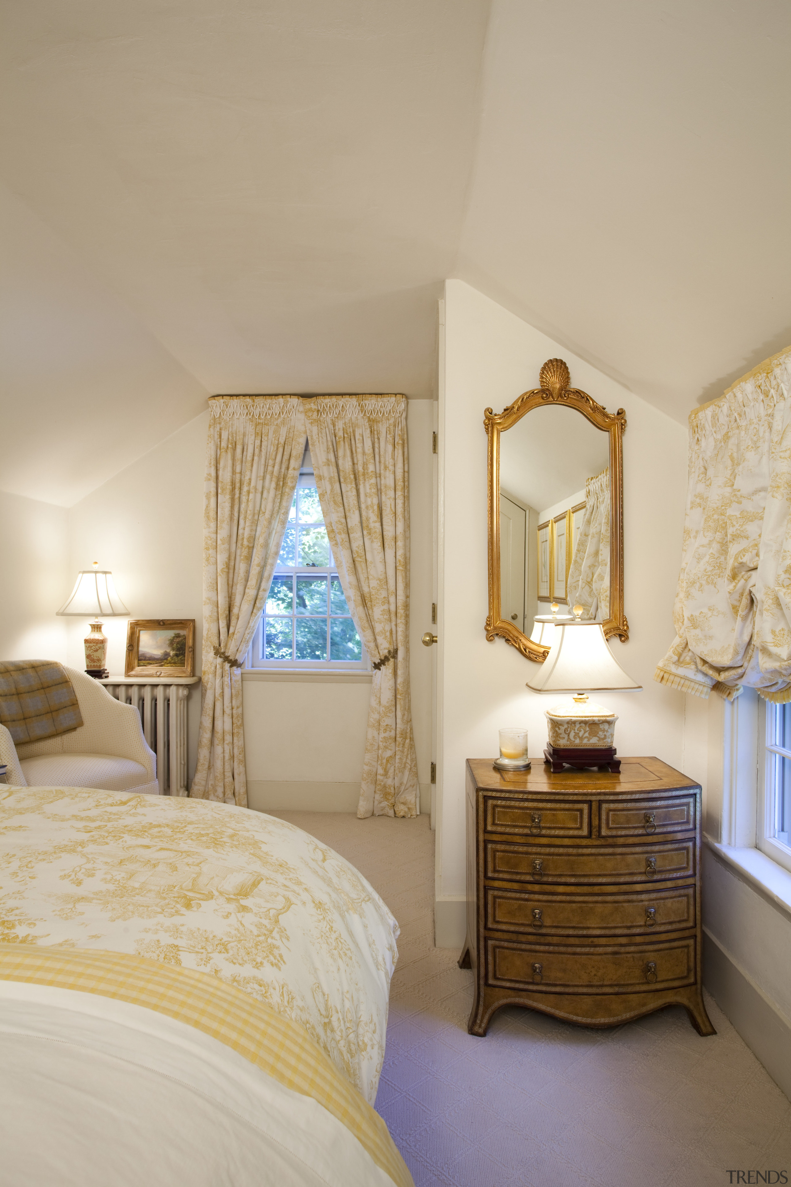 The guest bedroom in an extensively remodeled 1768 bed, bed frame, bedroom, ceiling, estate, floor, furniture, home, interior design, real estate, room, suite, wall, window, wood, orange