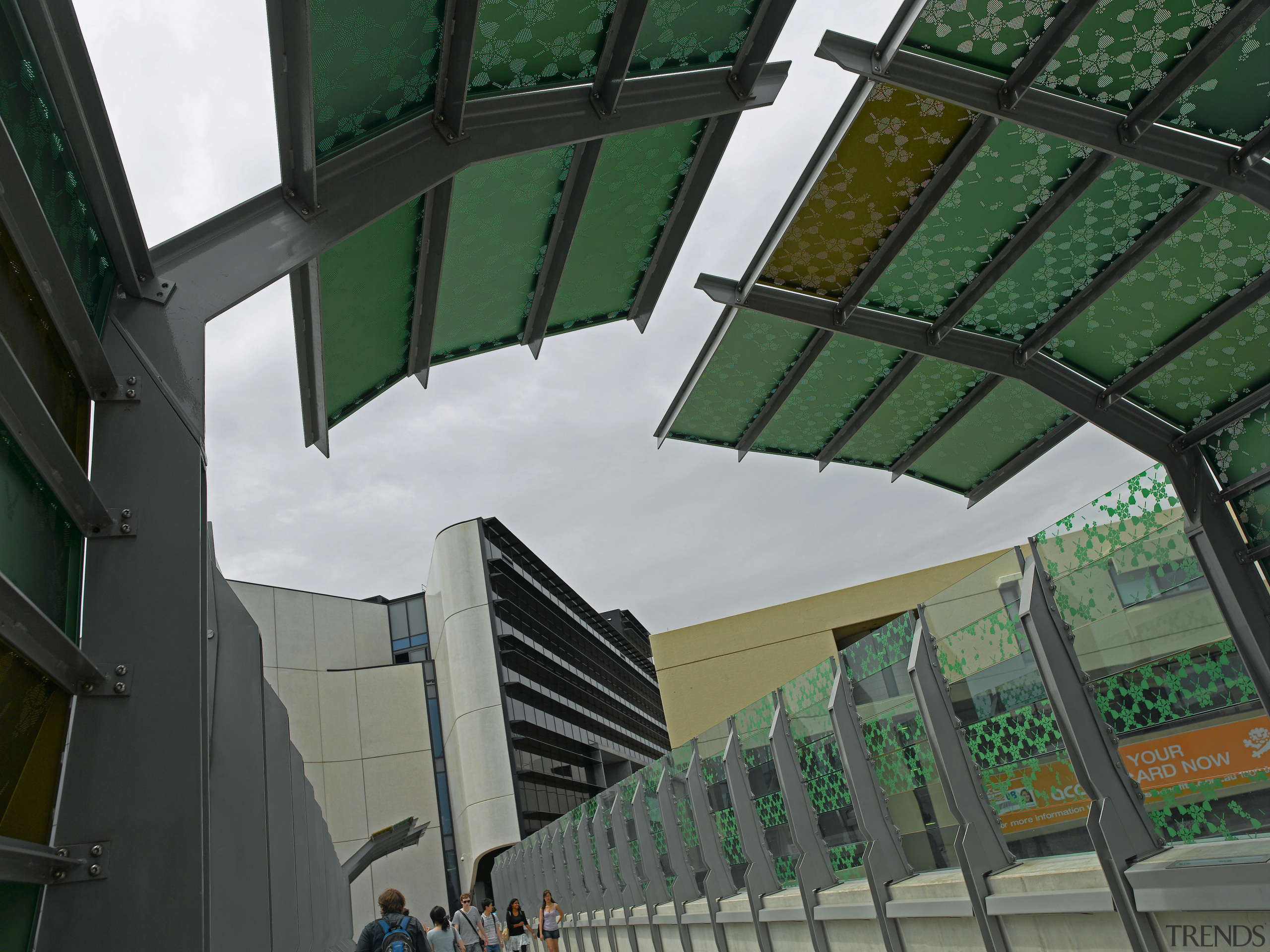 view of the Sydney University's City Road pedestrian architecture, building, daylighting, facade, glass, green, metropolitan area, roof, structure, black, gray