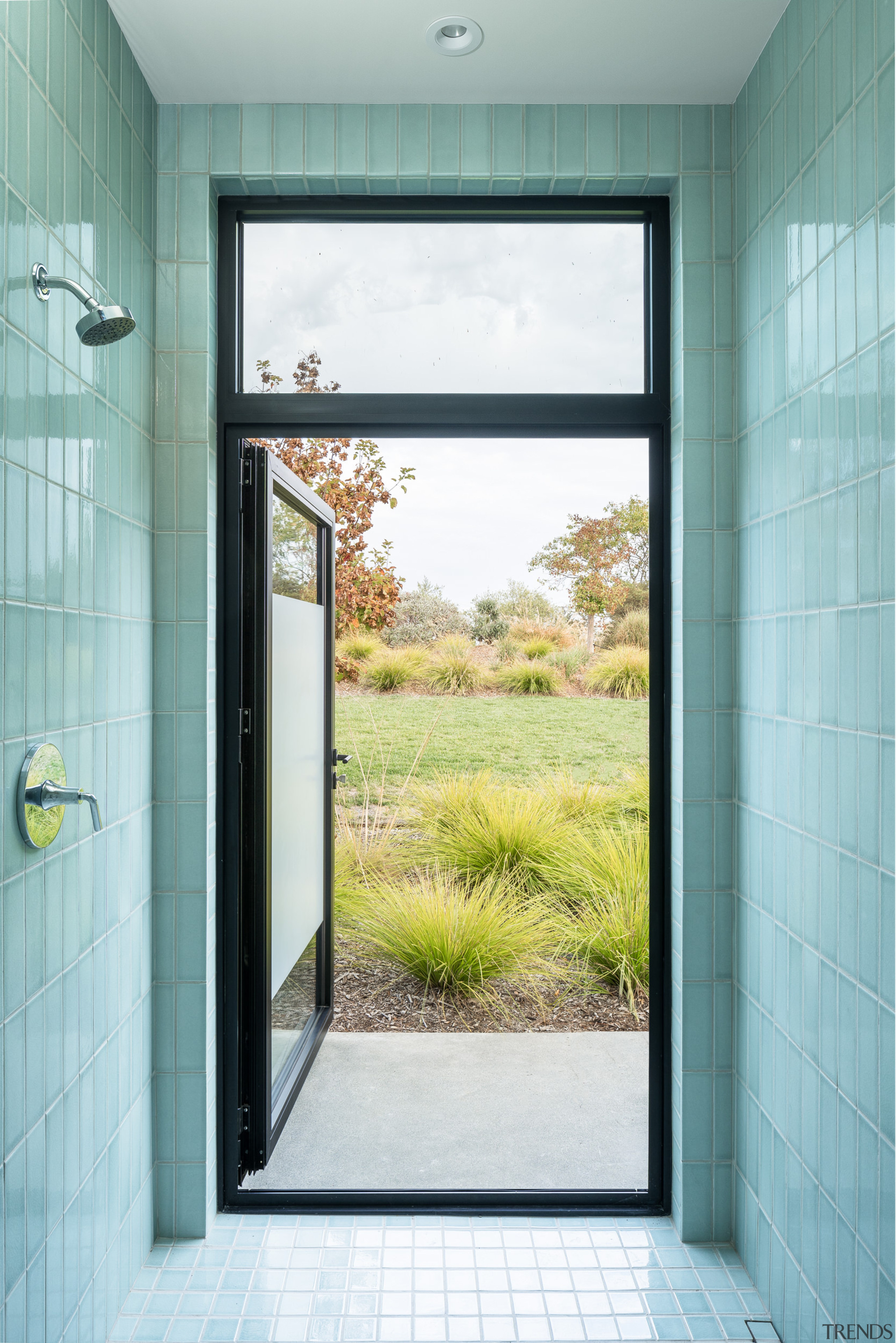 Colour and texture in the water-hued shower tile 