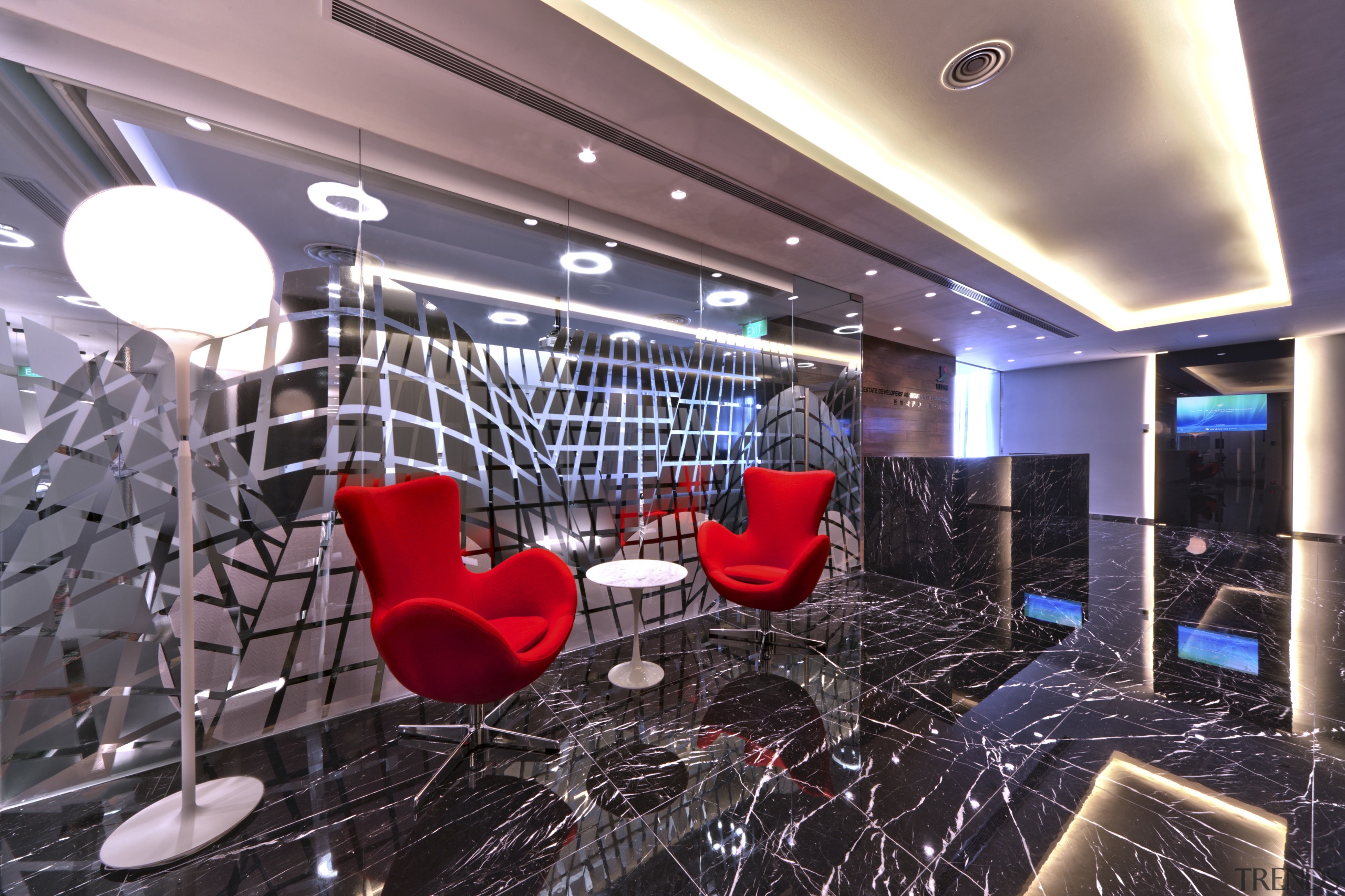 Contemporary offices of  the Real Estate Developer's ceiling, interior design, lobby, black