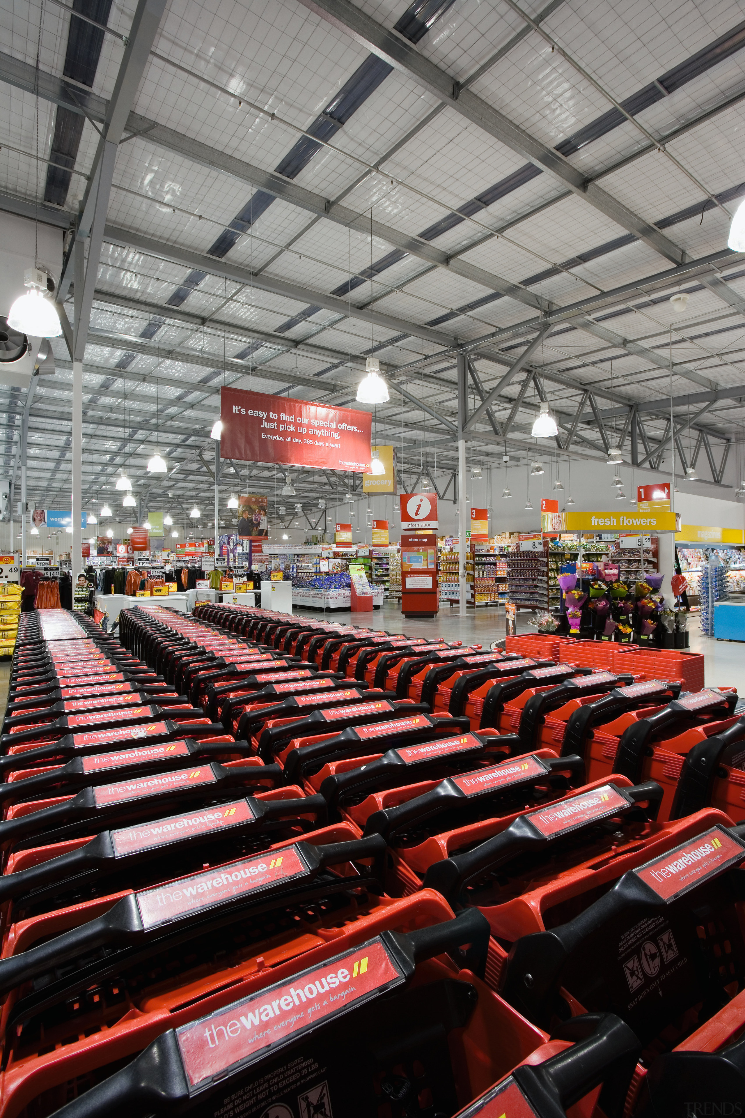 An interior view of the store. - An structure, gray, black