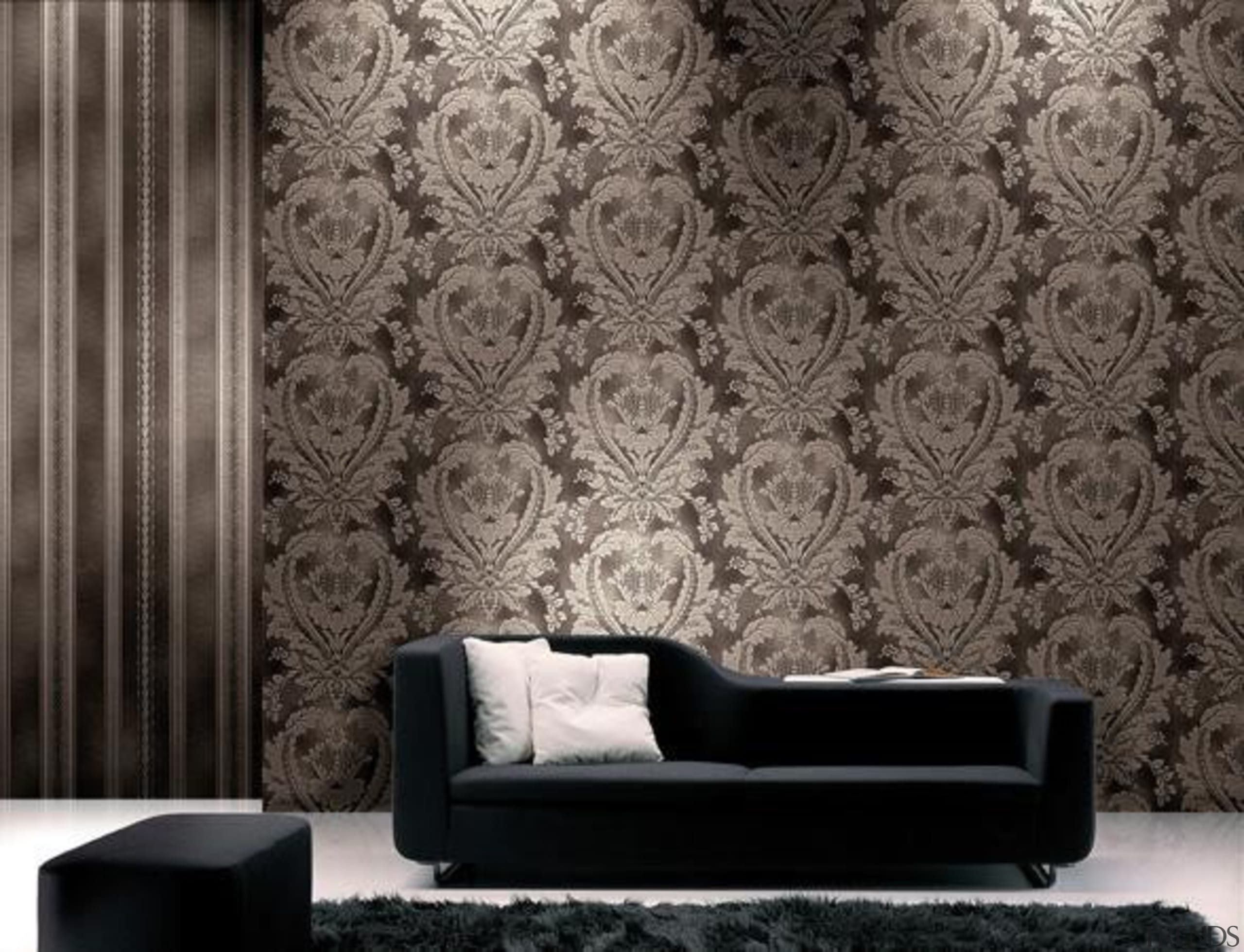 Modern Style Range - black and white | black and white, couch, interior design, living room, pattern, wall, wallpaper, gray, black