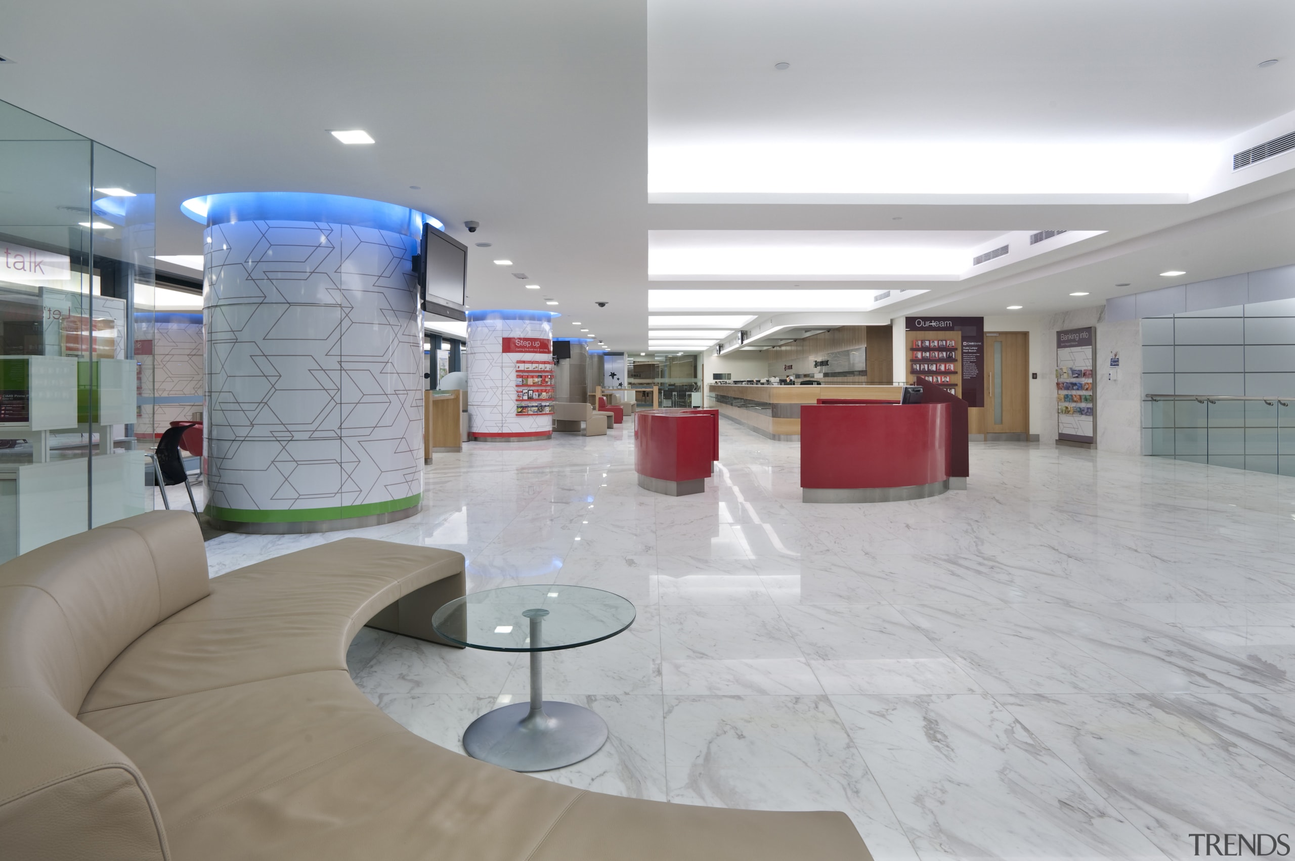 White marble was introduced for the flooring to floor, interior design, leisure centre, lobby, gray