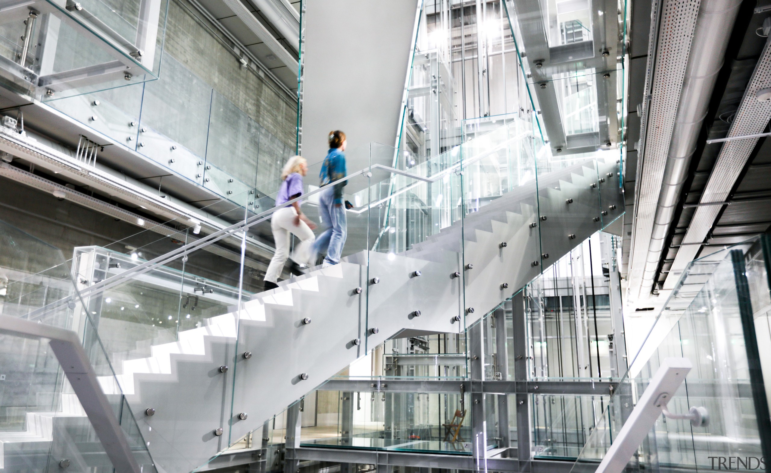 Surrounded by art, visitors are led upwards through 