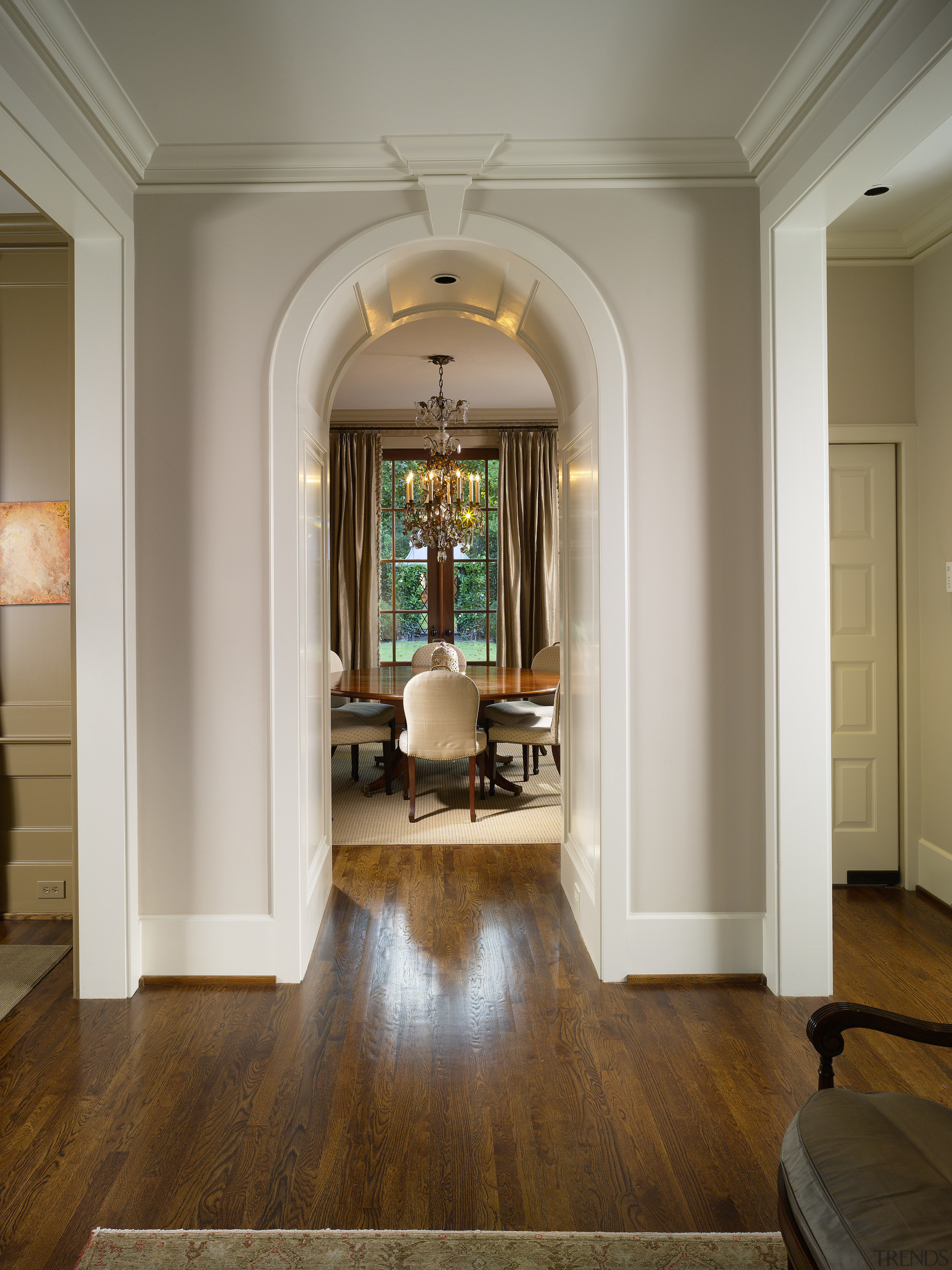 Large traditional kitchen by Architect Keith Summerour ceiling, column, door, estate, floor, flooring, hall, hardwood, home, interior design, laminate flooring, living room, lobby, molding, real estate, room, wall, window, wood, wood flooring, brown, gray