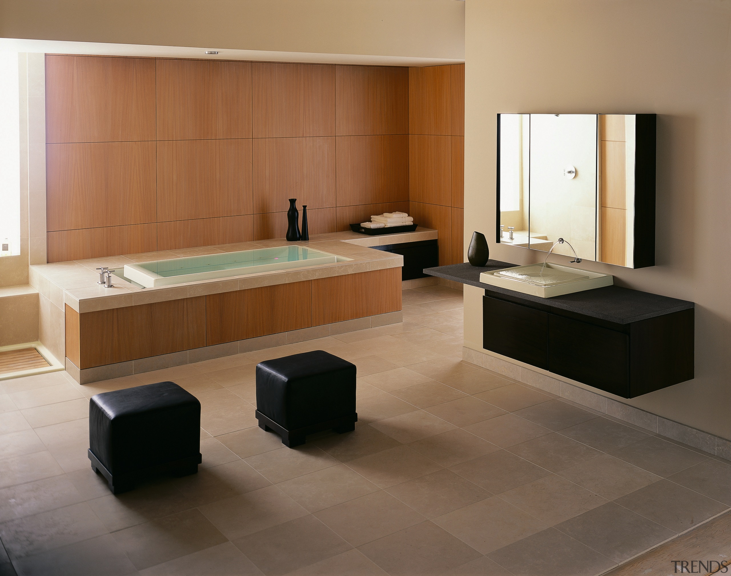 a coordinated bathroom suite from kohler can add floor, flooring, furniture, hardwood, interior design, laminate flooring, living room, product design, room, table, tile, wood, wood flooring, brown