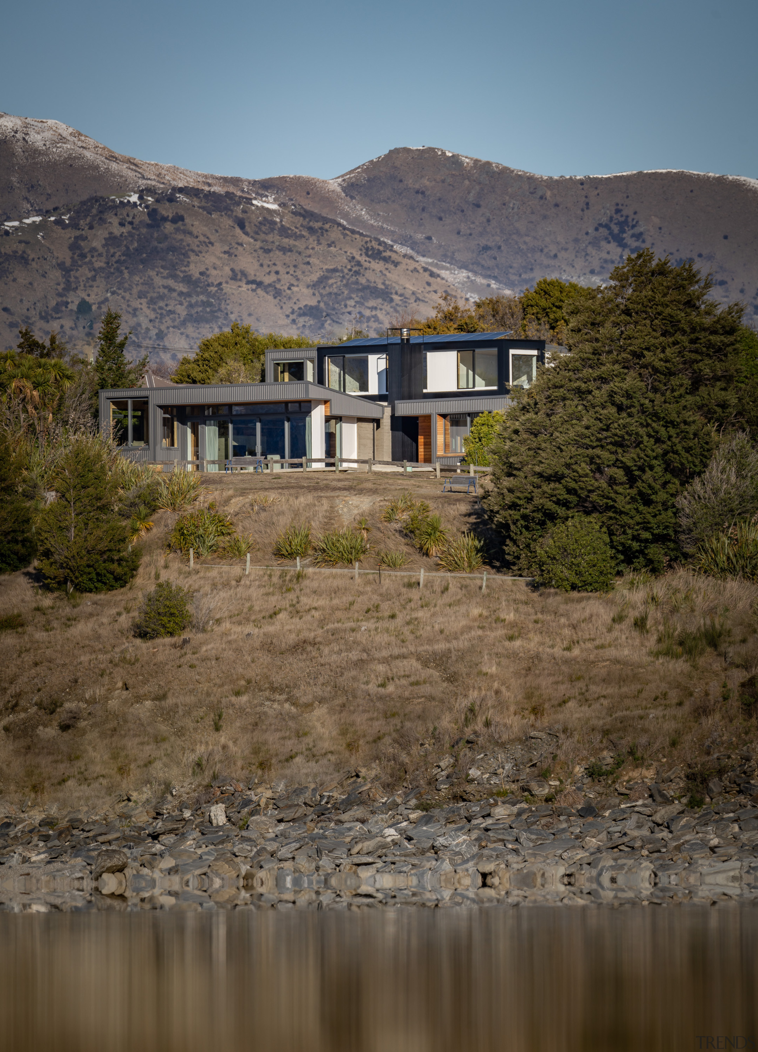 The house as seen from across the lake. 
