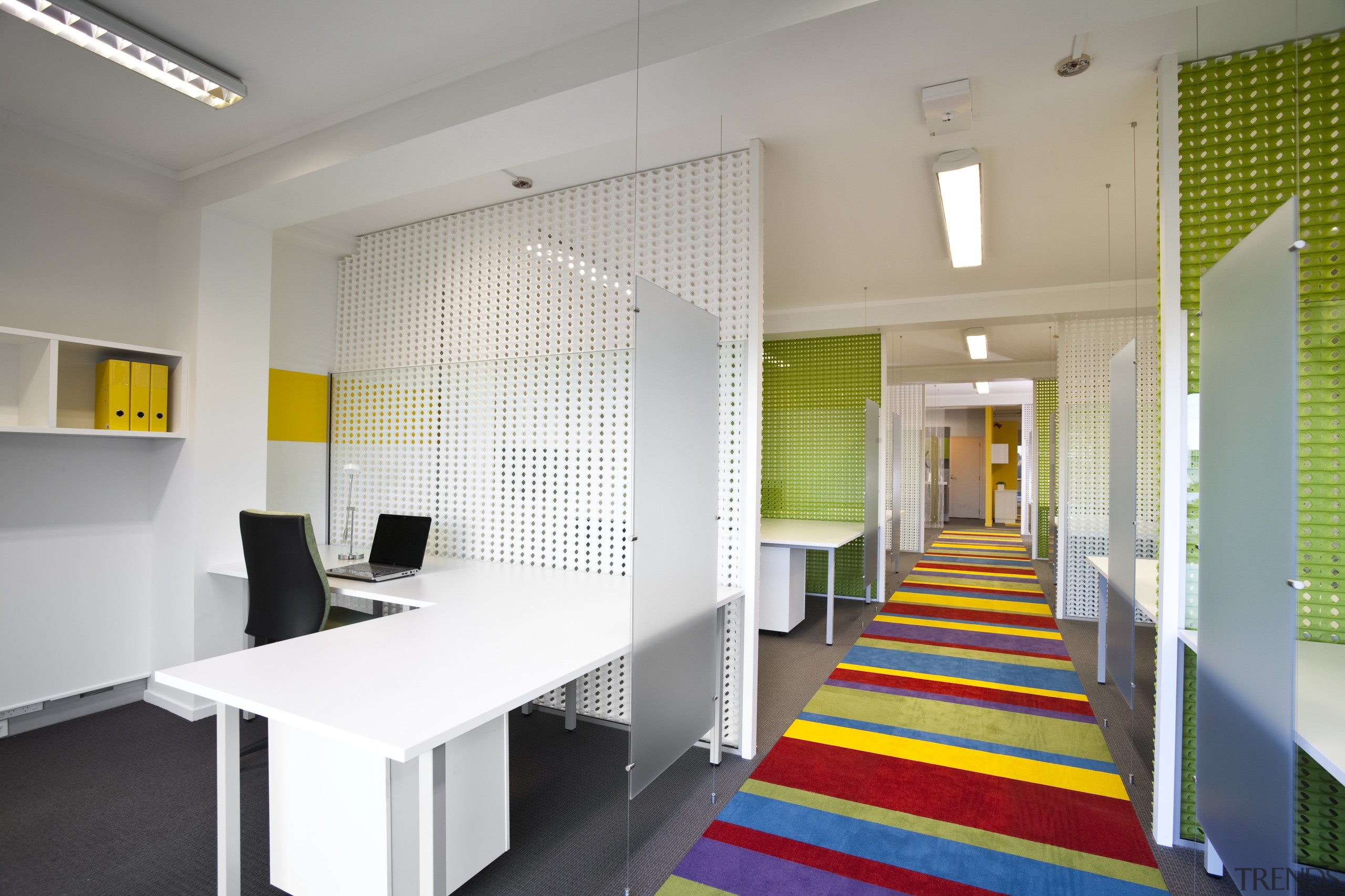 View of the hallway which features a very architecture, ceiling, interior design, office, real estate, gray