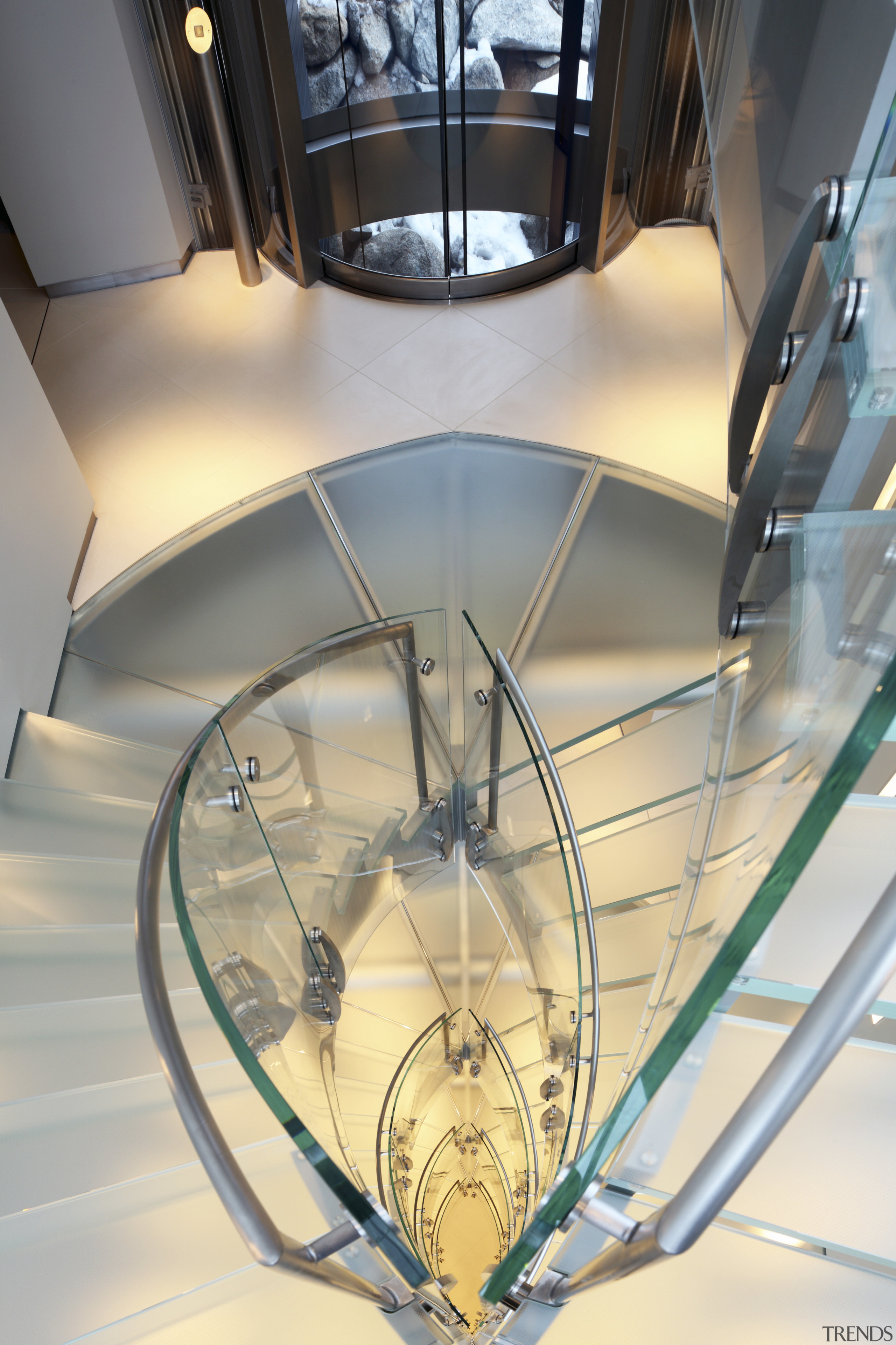 This home's interior was designed by James Laney ceiling, glass, lighting, product design, structure, gray