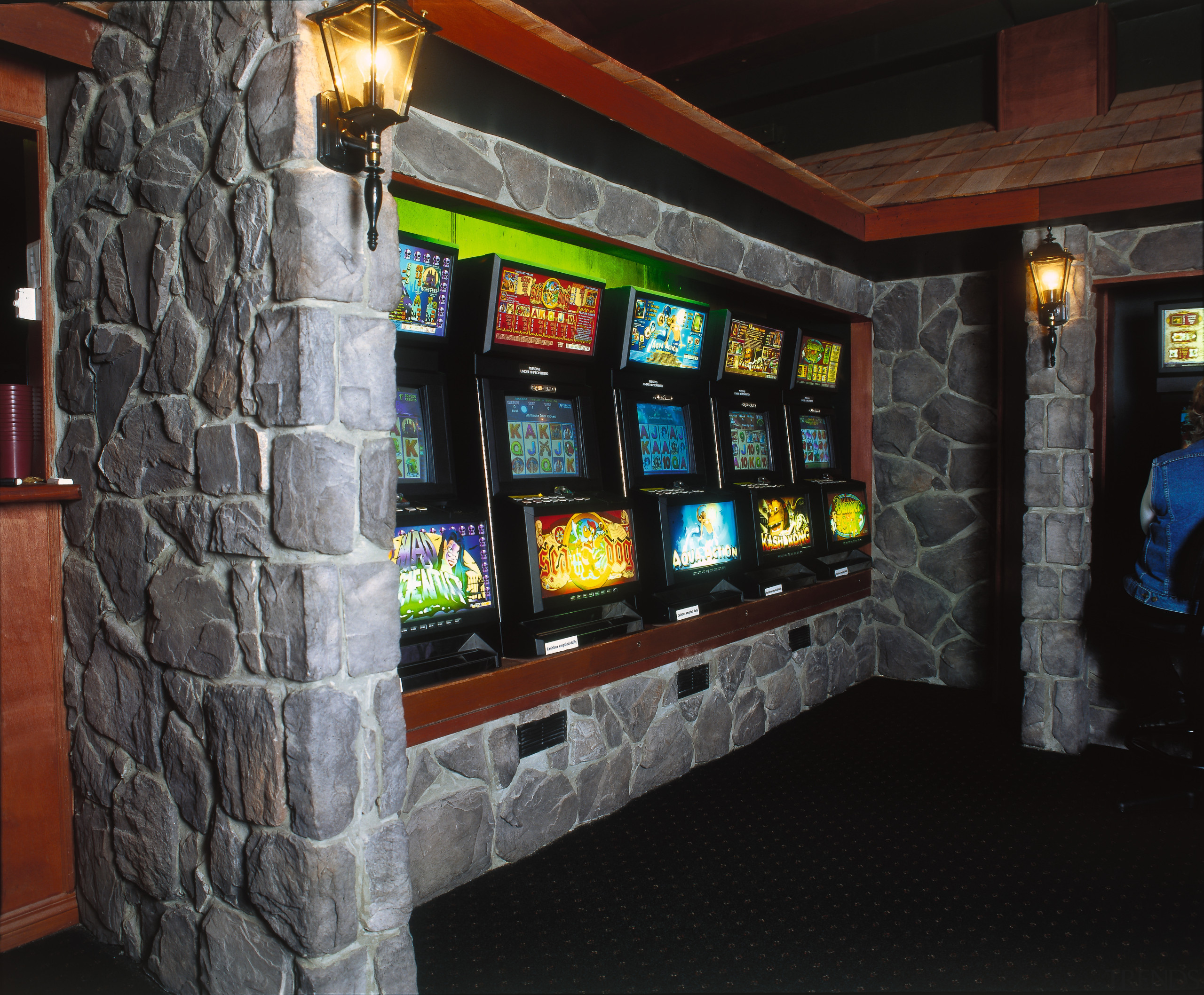 View of the gambling machines that are inset black