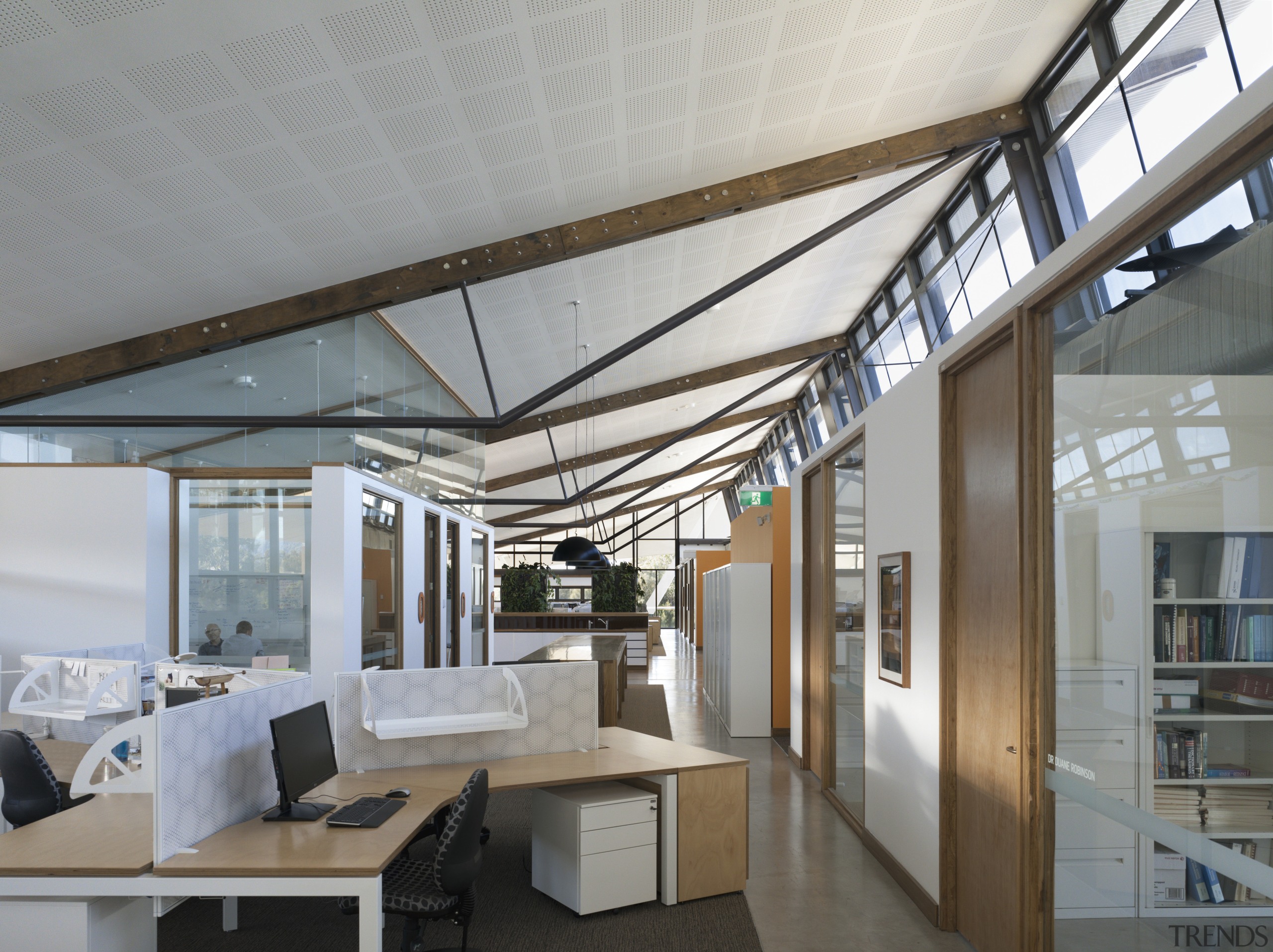The cellular academic offices of the Sustainable Buildings ceiling, daylighting, house, interior design, real estate, roof, gray
