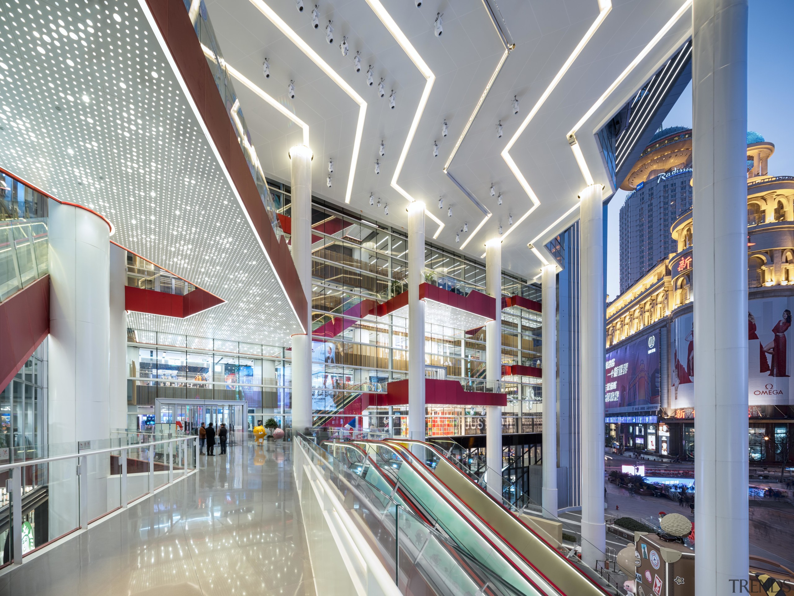 Shimao Festival City mall now has a connected architecture, building, ceiling, commercial building, interior design, lobby, metropolitan area, mixed-use, real estate, retail, shopping mall, gray