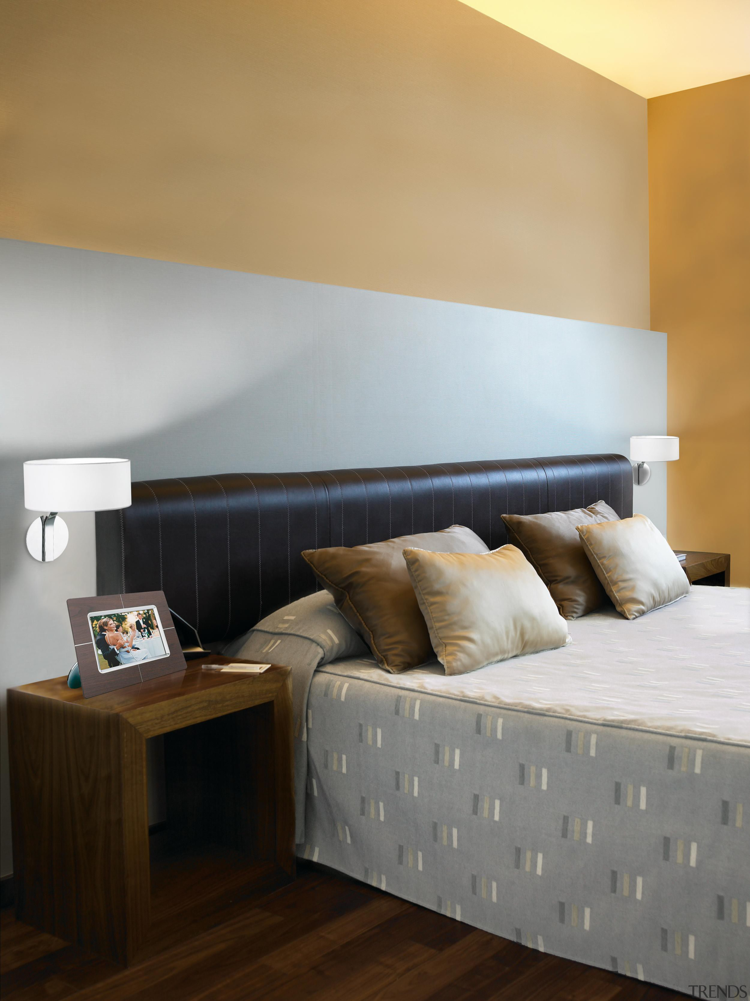 Brooklyn from La Creu, Spain - Wall Lights architecture, bed, bed frame, bedroom, ceiling, floor, furniture, hotel, interior design, room, suite, wall, wood, wood flooring, gray