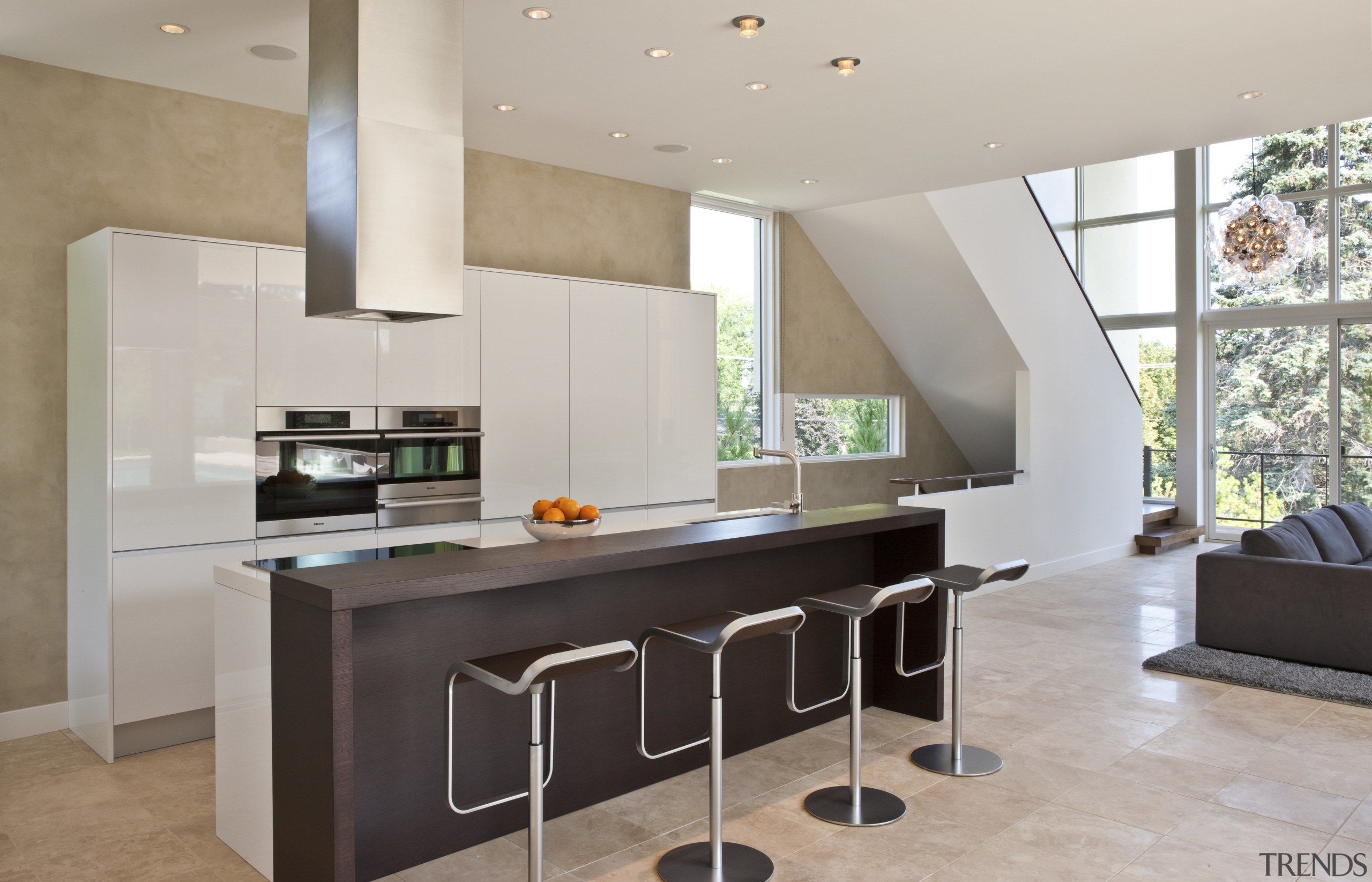 View of the open space kitchen - View cabinetry, countertop, cuisine classique, floor, interior design, interior designer, kitchen, real estate, room, gray