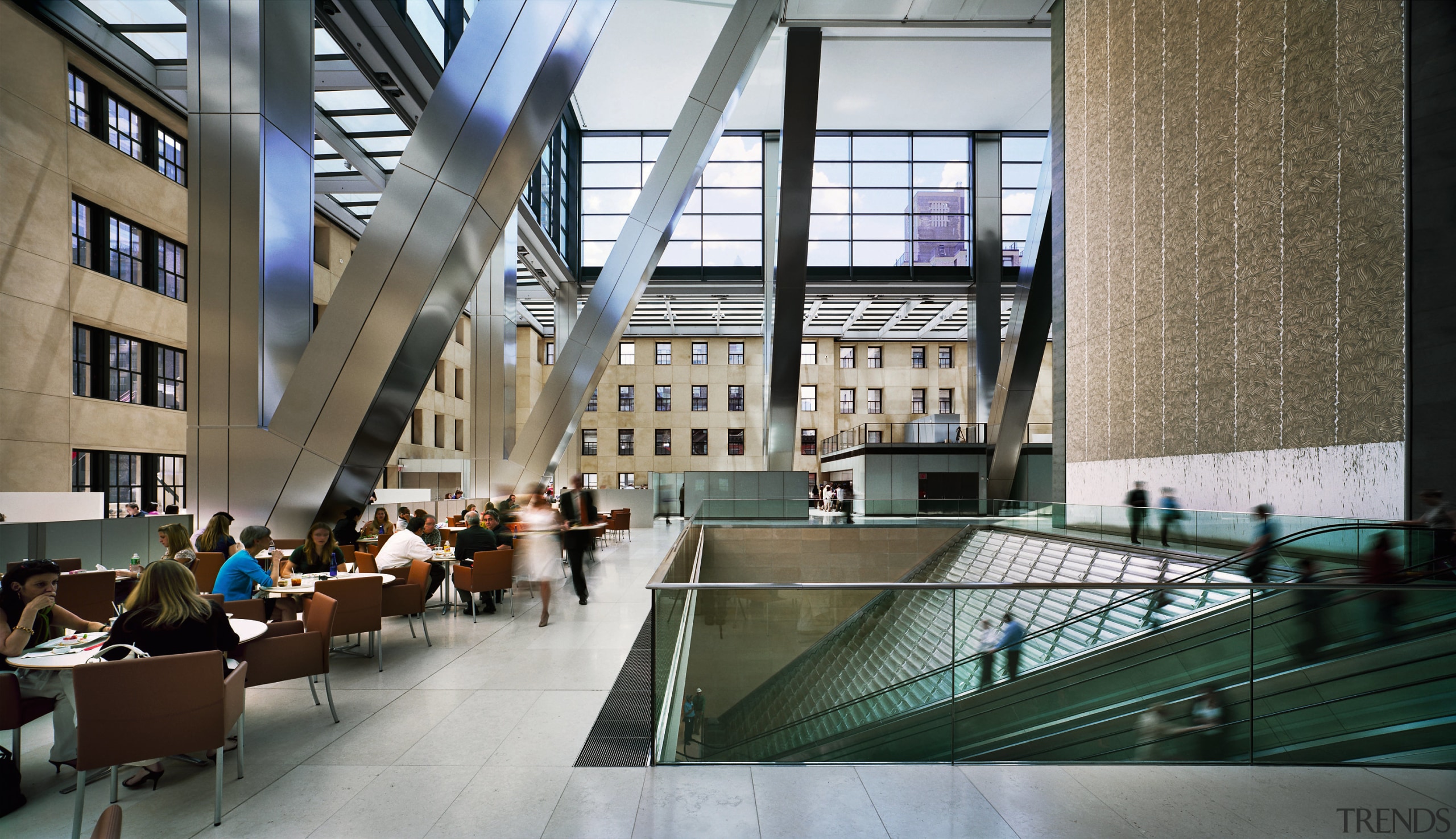 view of the builinding atrium featuring a sculptural architecture, building, daylighting, institution, interior design, lobby, metropolitan area, mixed use, gray, black