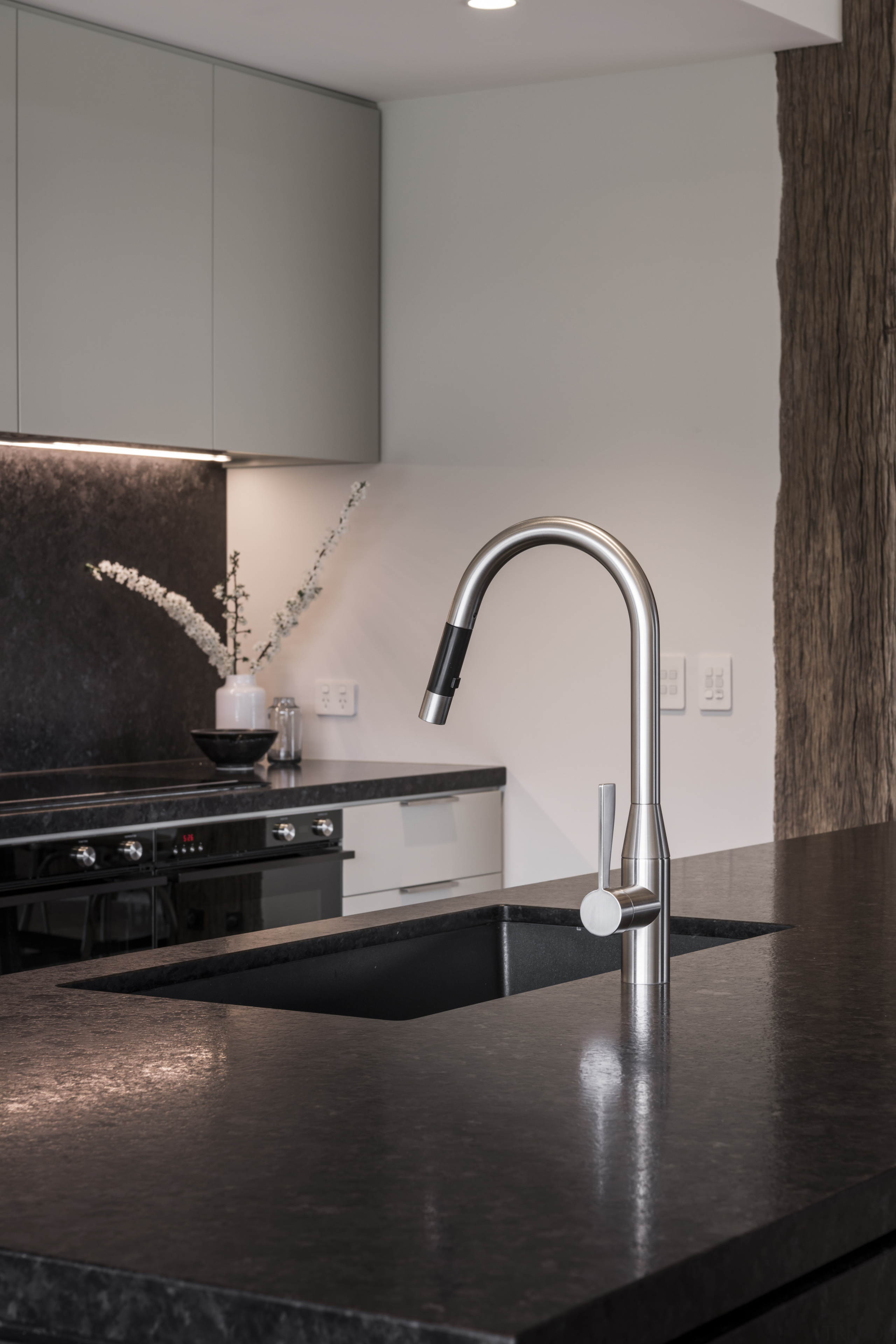 Dornbracht mixer flows into Hafele sink. - Country 