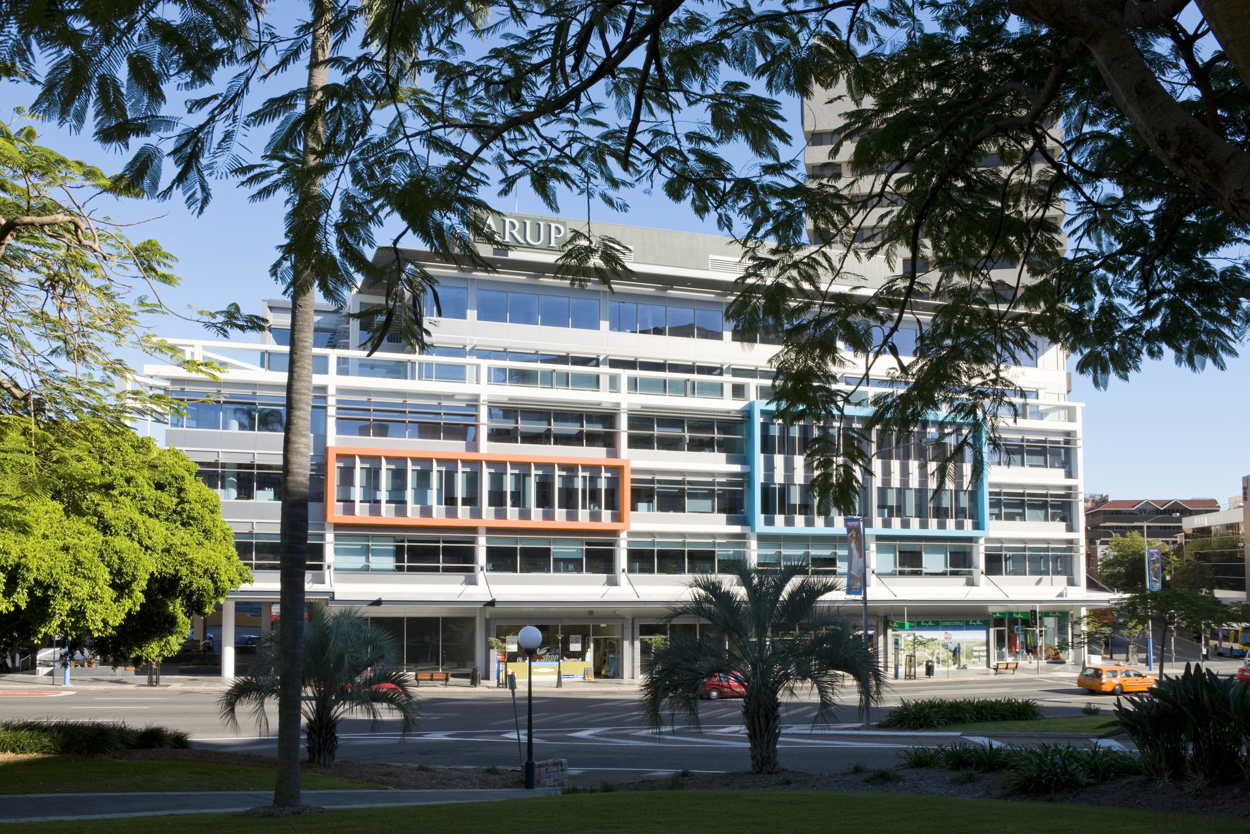 Image of the Centenary Square offices in Brisbane architecture, building, campus, city, commercial building, condominium, corporate headquarters, daytime, facade, headquarters, metropolitan area, mixed use, real estate, tree, black