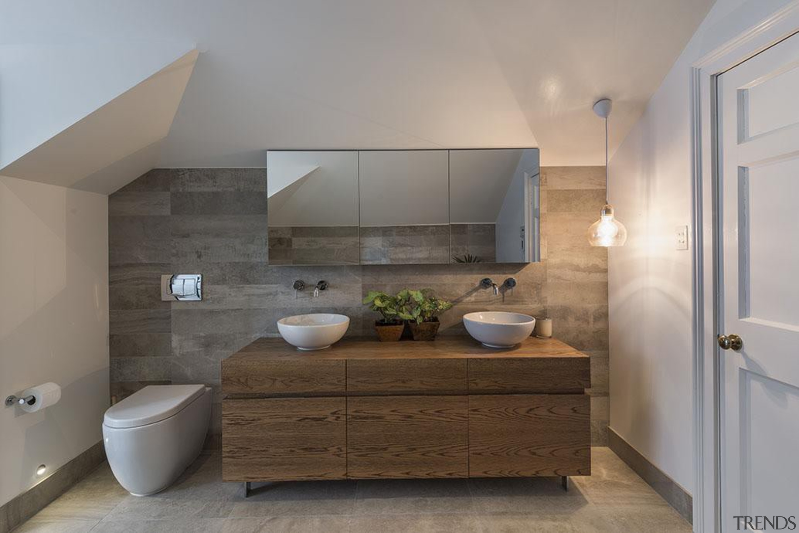 Winner – myTrends Innovative Bathroom Award – Winner architecture, bathroom, floor, home, interior design, real estate, room, sink, gray