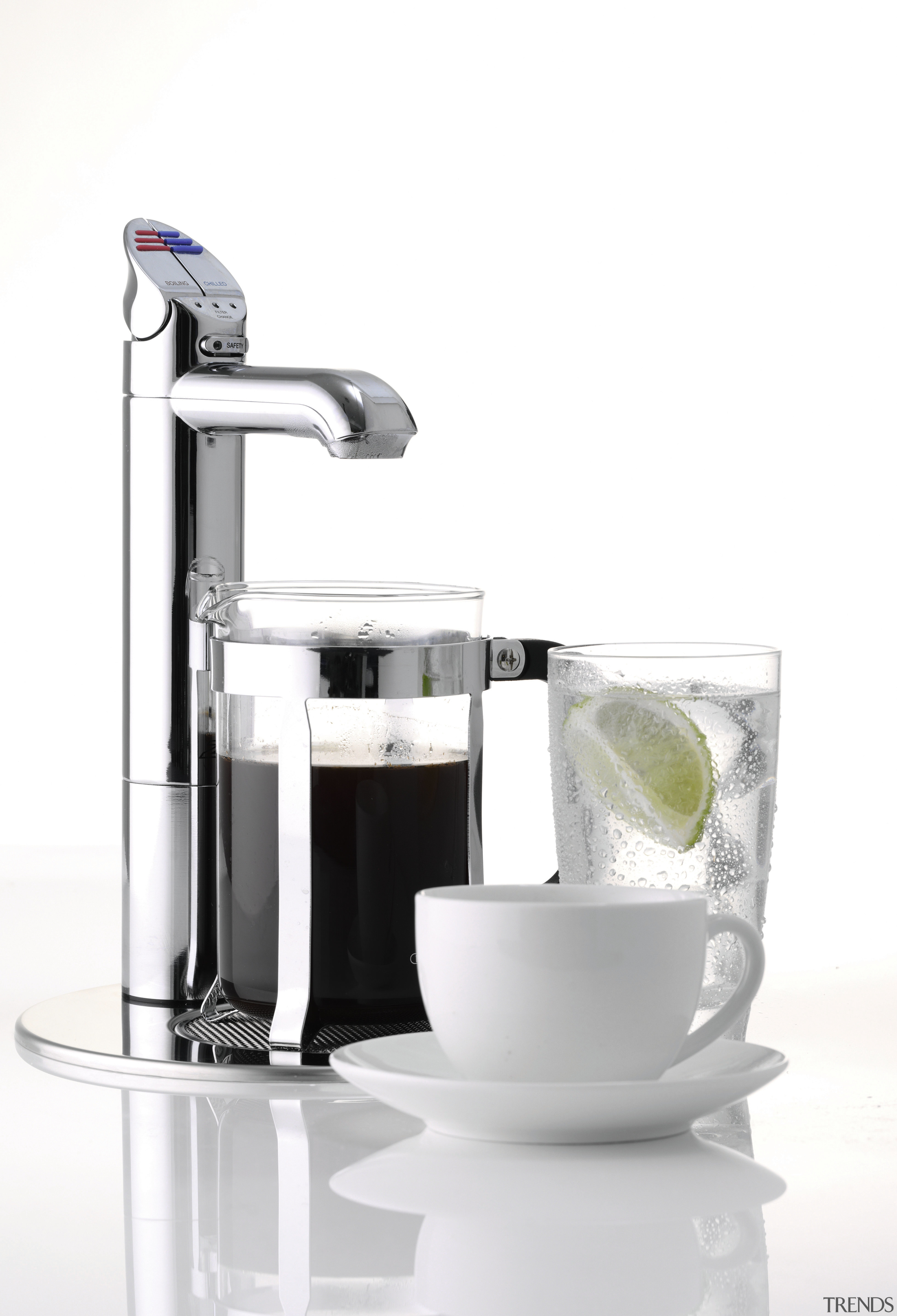 view of this stainless tap - view of coffeemaker, espresso machine, food processor, home appliance, juicer, kettle, kitchen appliance, mixer, plumbing fixture, product, product design, small appliance, tap, white