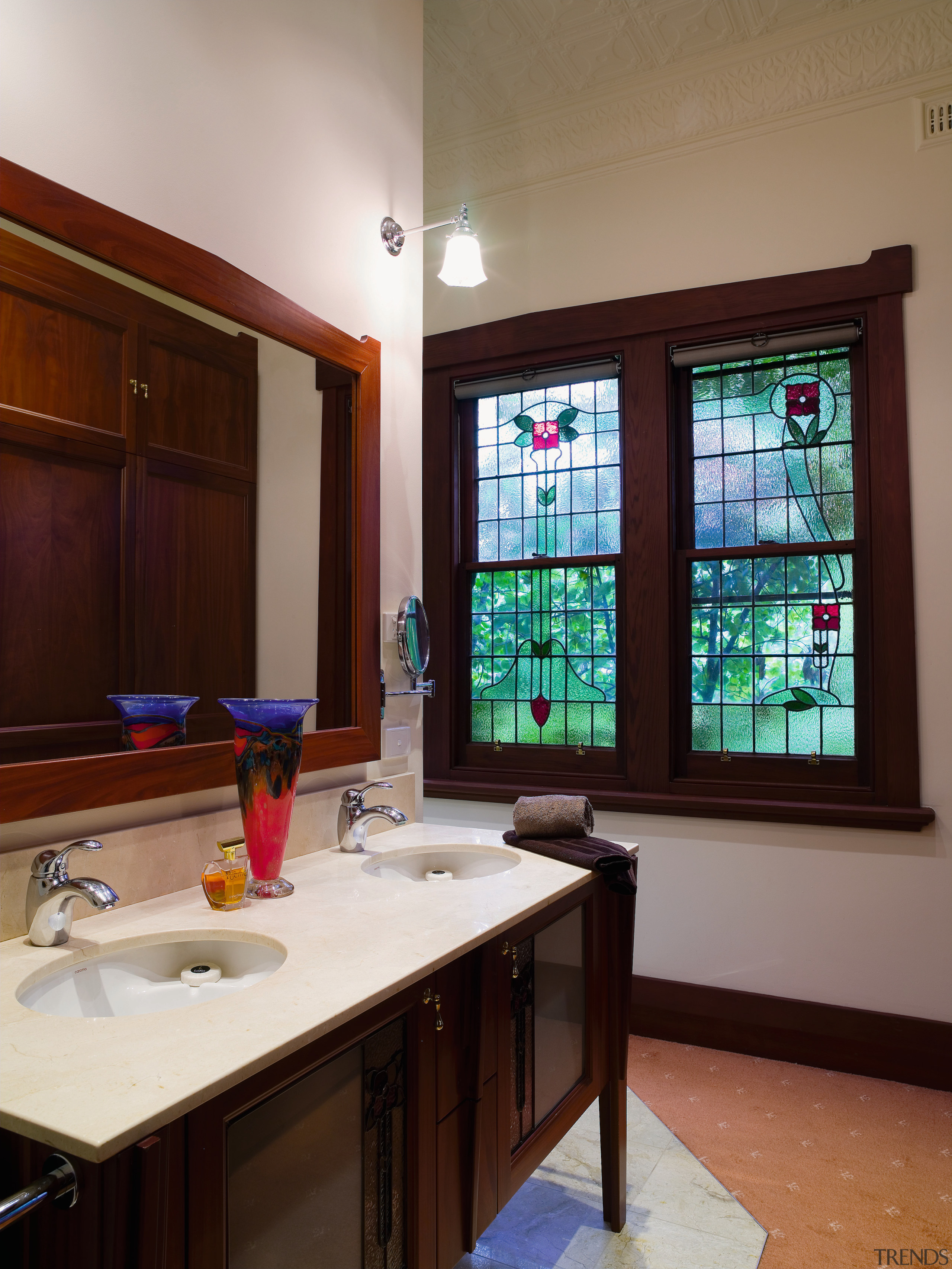 view of the bathroom featuring dante solid timber countertop, home, interior design, kitchen, real estate, room, window, red, gray