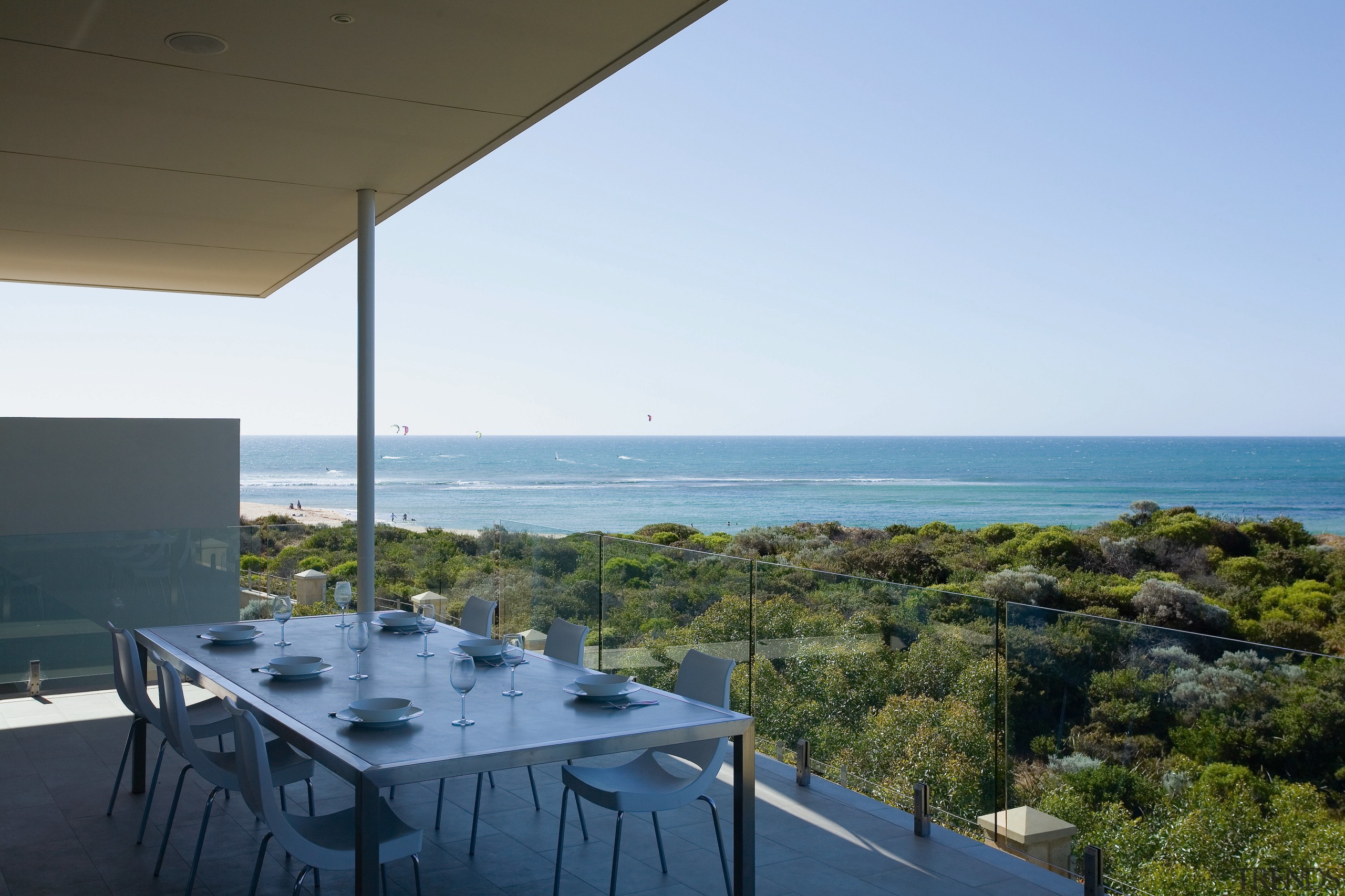 View of the Outdooe dining area on this apartment, condominium, house, property, real estate, resort, sea, sky, vacation, teal