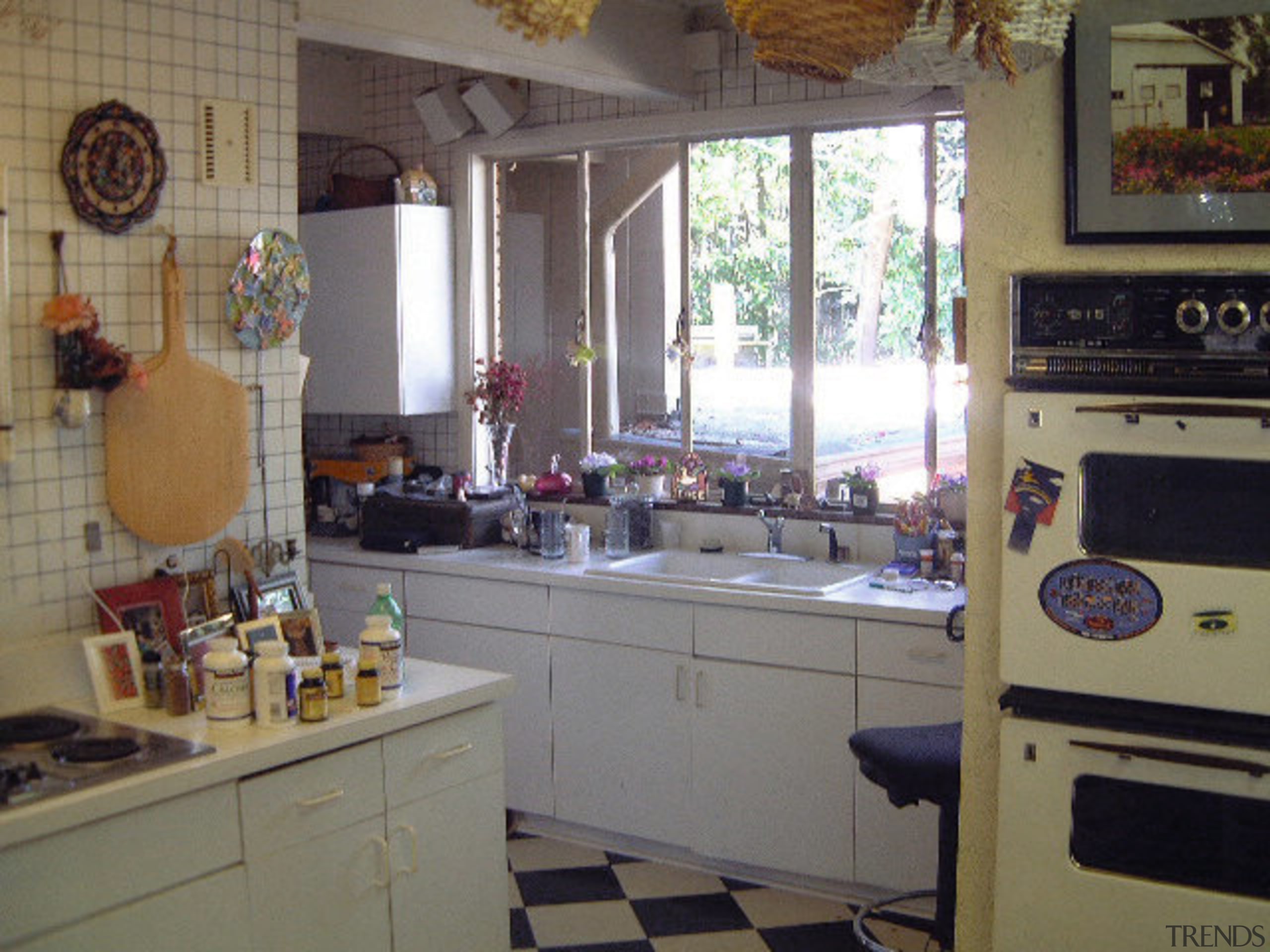 Before shot of the old cluttered kitchen - countertop, flooring, home, home appliance, house, interior design, kitchen, real estate, room, gray