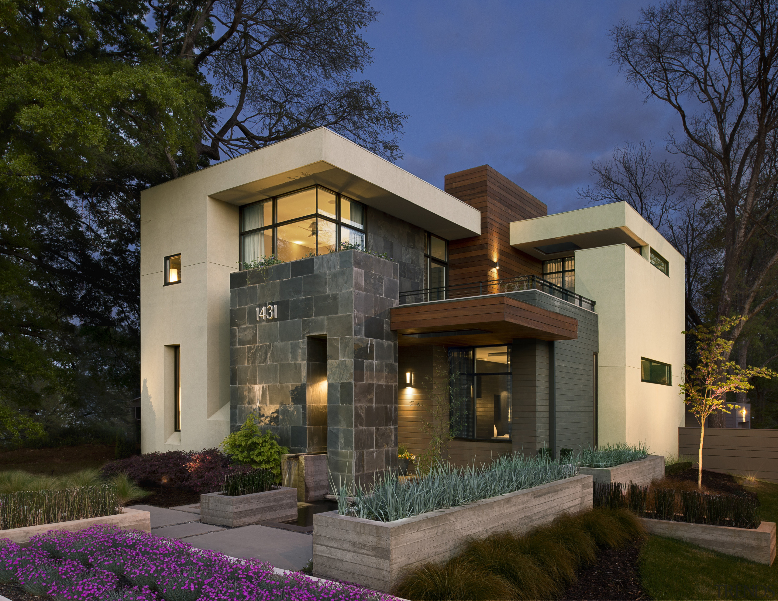 This new house designed by Scott West is architecture, building, cottage, elevation, estate, facade, home, house, lighting, property, real estate, residential area, siding, villa, black