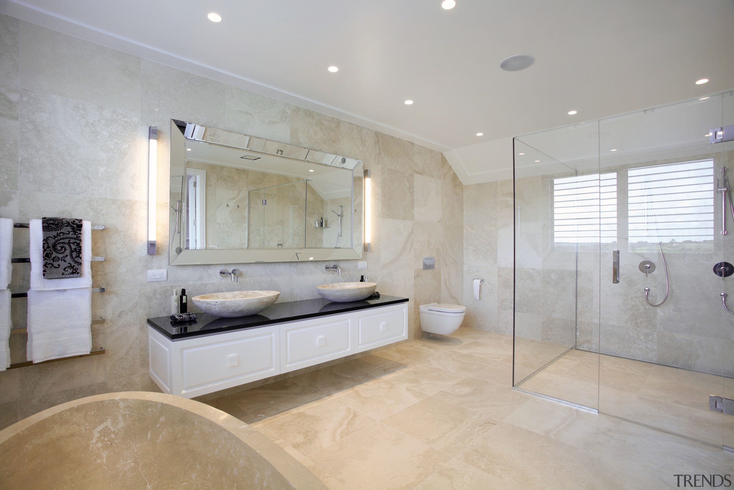 Warmup New Zealand supplied the channel drain to bathroom, ceiling, estate, floor, flooring, home, interior design, property, real estate, room, tile, wall, wood flooring, gray