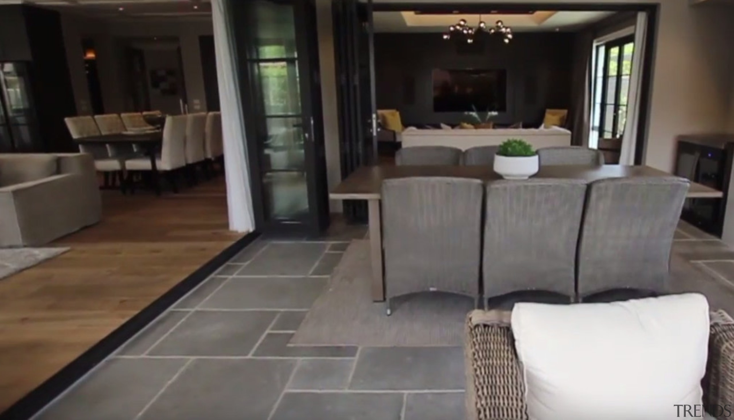 New Albany Show Home - New Albany Show floor, flooring, furniture, hardwood, home, interior design, laminate flooring, living room, property, room, table, tile, wood flooring, black, gray