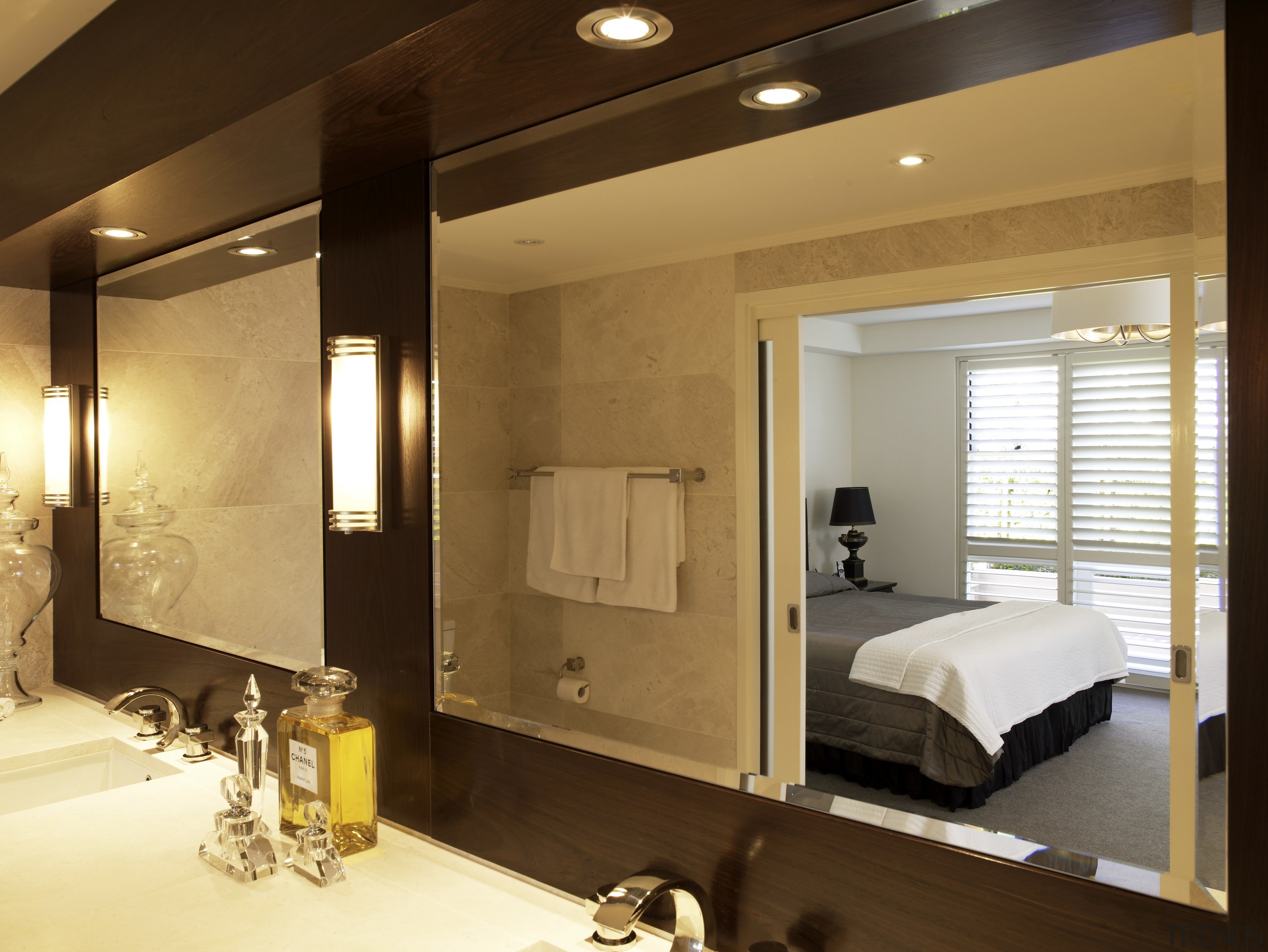 Image of the master ensuite which features marble architecture, ceiling, interior design, room, suite, brown, orange