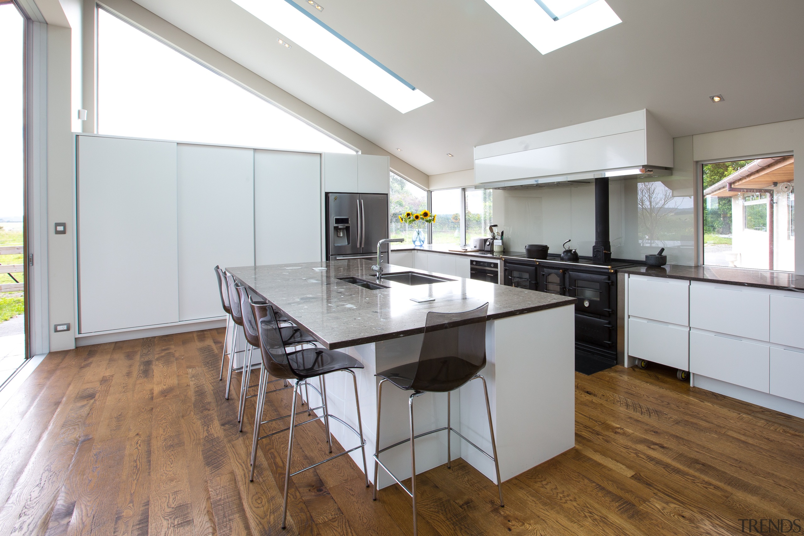 Contemporary new kitchen by Kitchen Link - Contemporary countertop, floor, flooring, hardwood, interior design, kitchen, real estate, room, wood flooring, gray, white