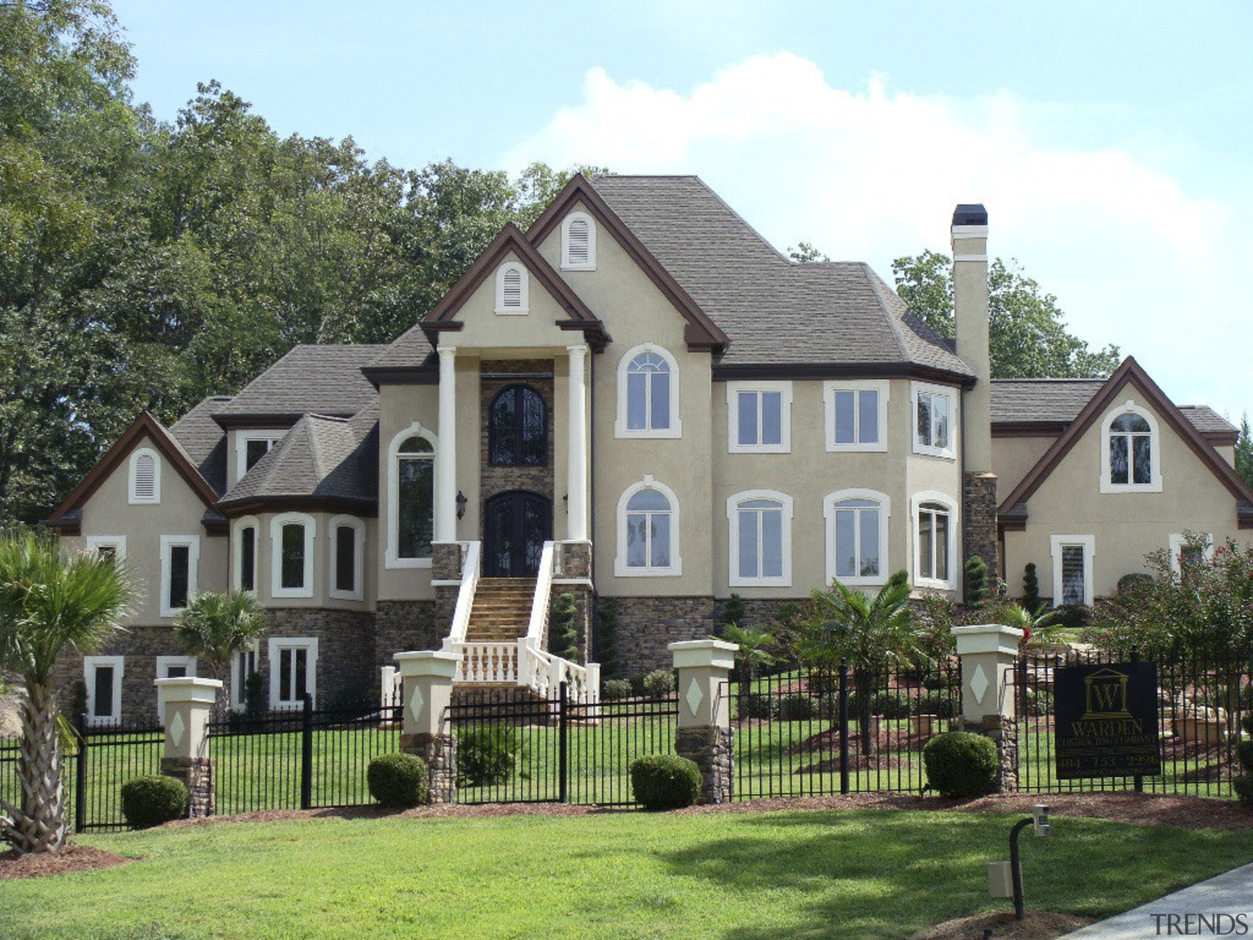 Exterior view of large contemporary home - Exterior building, cottage, elevation, estate, facade, historic house, home, house, mansion, neighbourhood, property, real estate, residential area, suburb, white