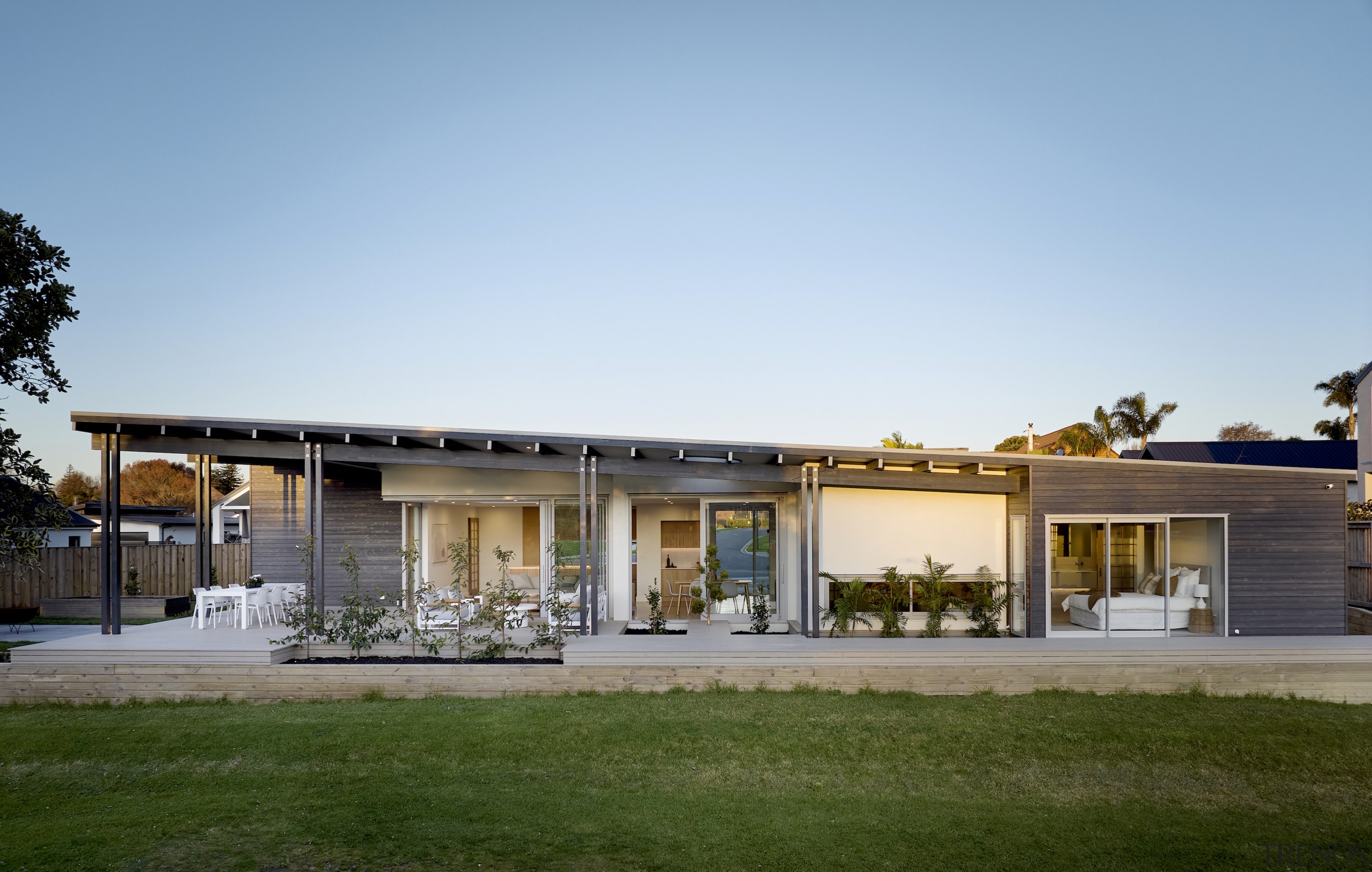 The rear of the home, looking quite similar 