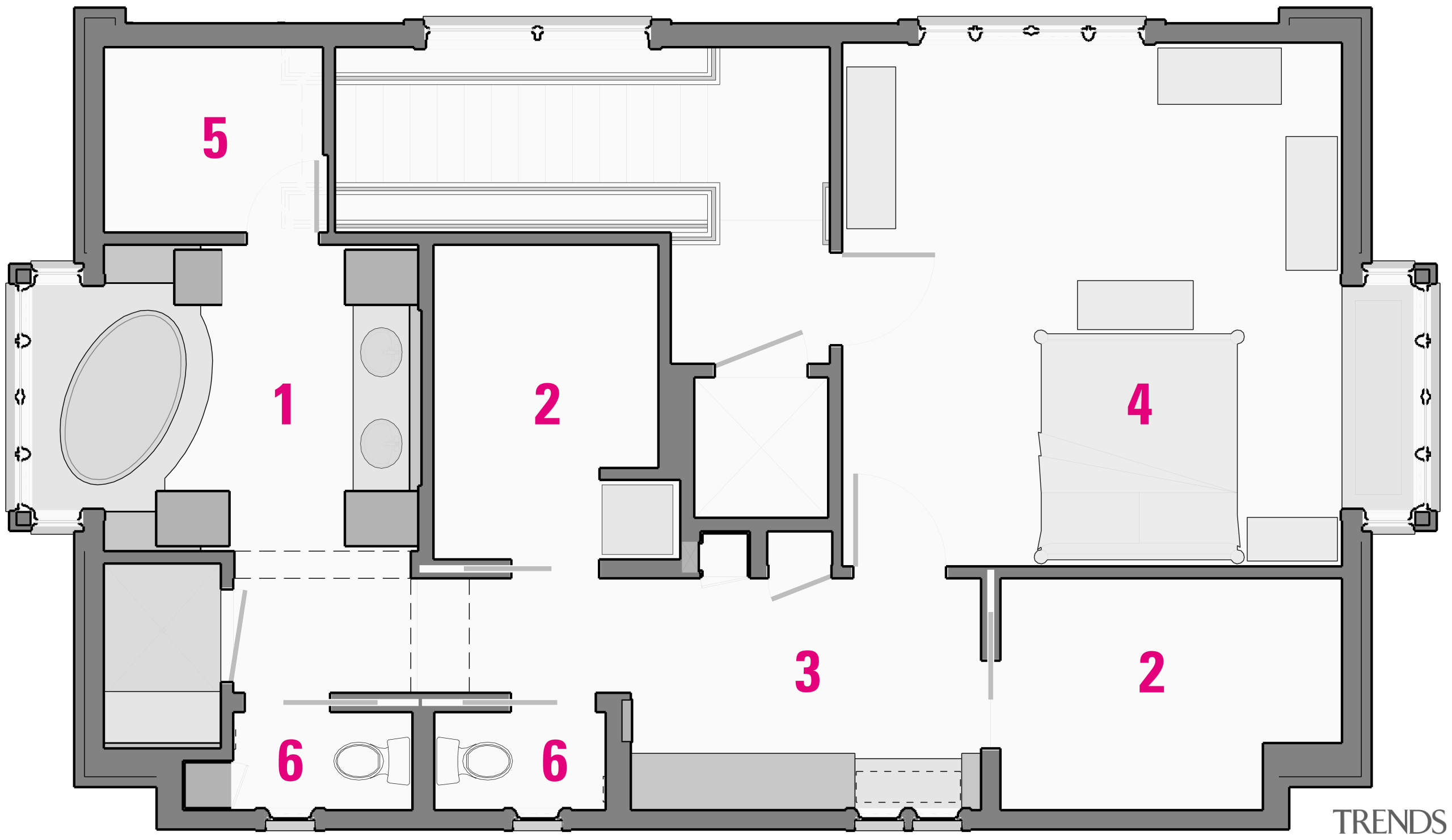 legend: 1 master bath, 2 closets, 3 dressing architecture, area, design, diagram, drawing, floor plan, line, pattern, plan, product, product design, square, text, white