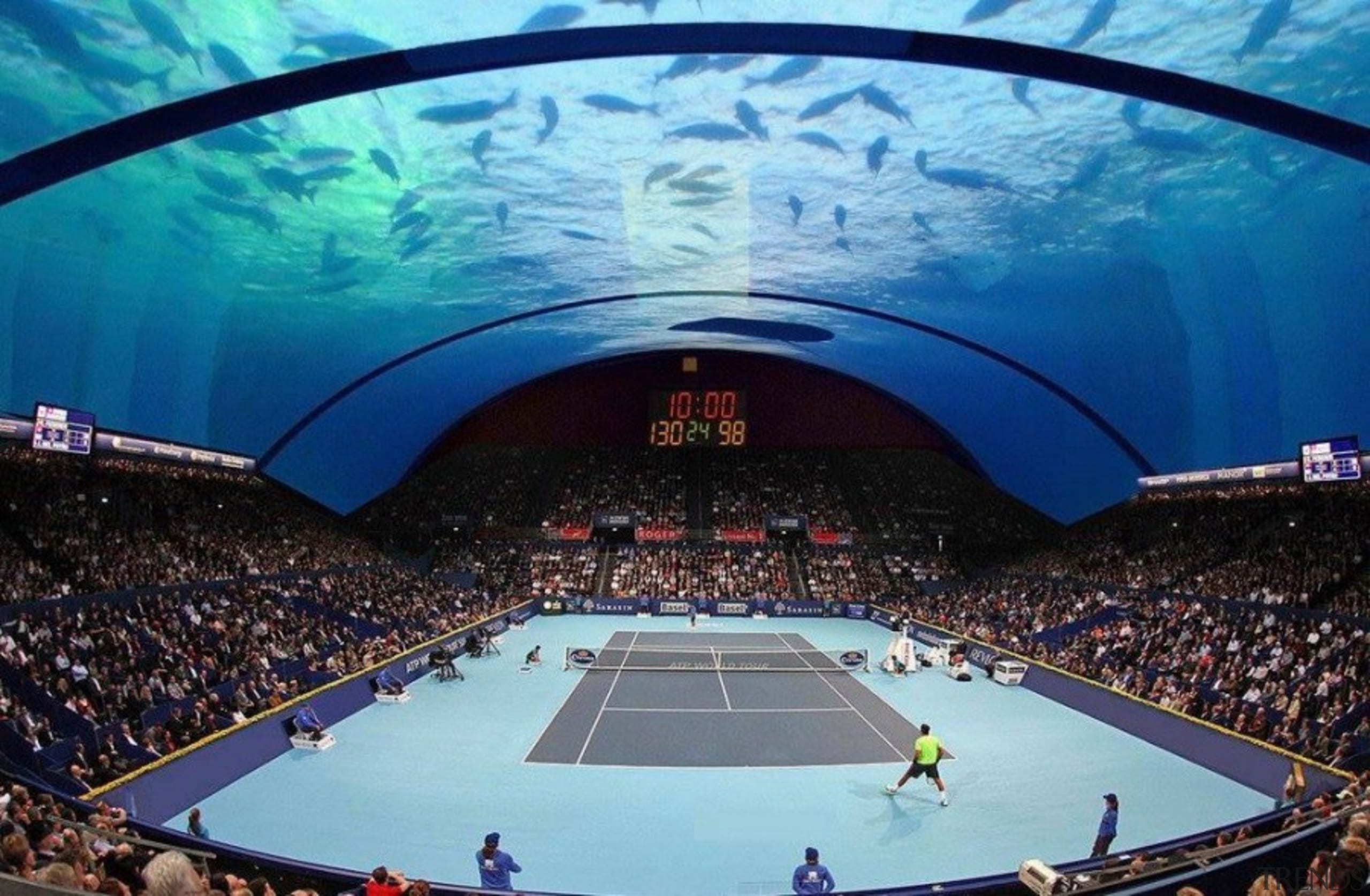 World's First Underwater Tennis Complex 03 - World's arena, leisure, sky, sport venue, structure, theatre, world, teal, blue