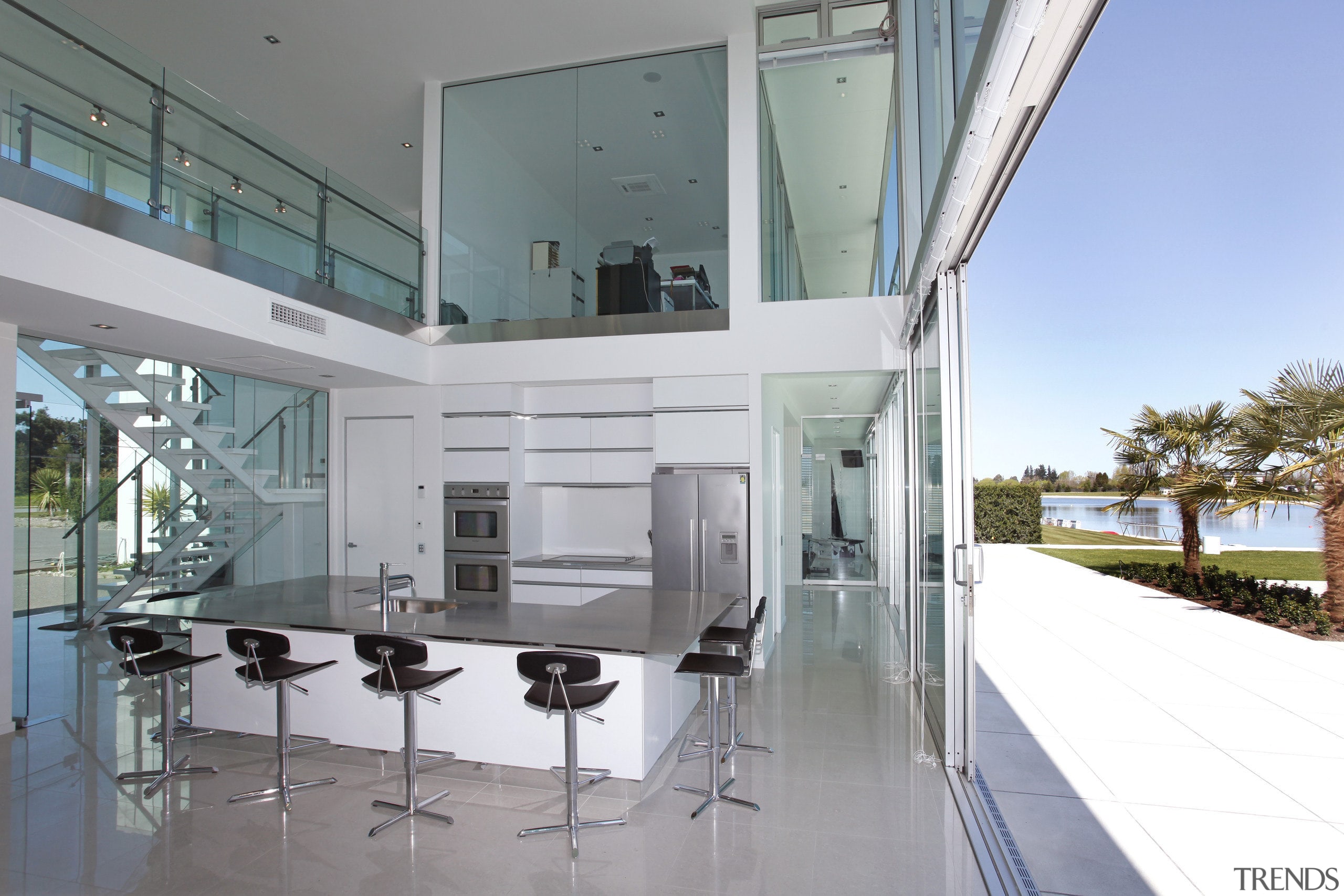 The geothermal heat pumps in this home were architecture, daylighting, glass, house, interior design, real estate, gray