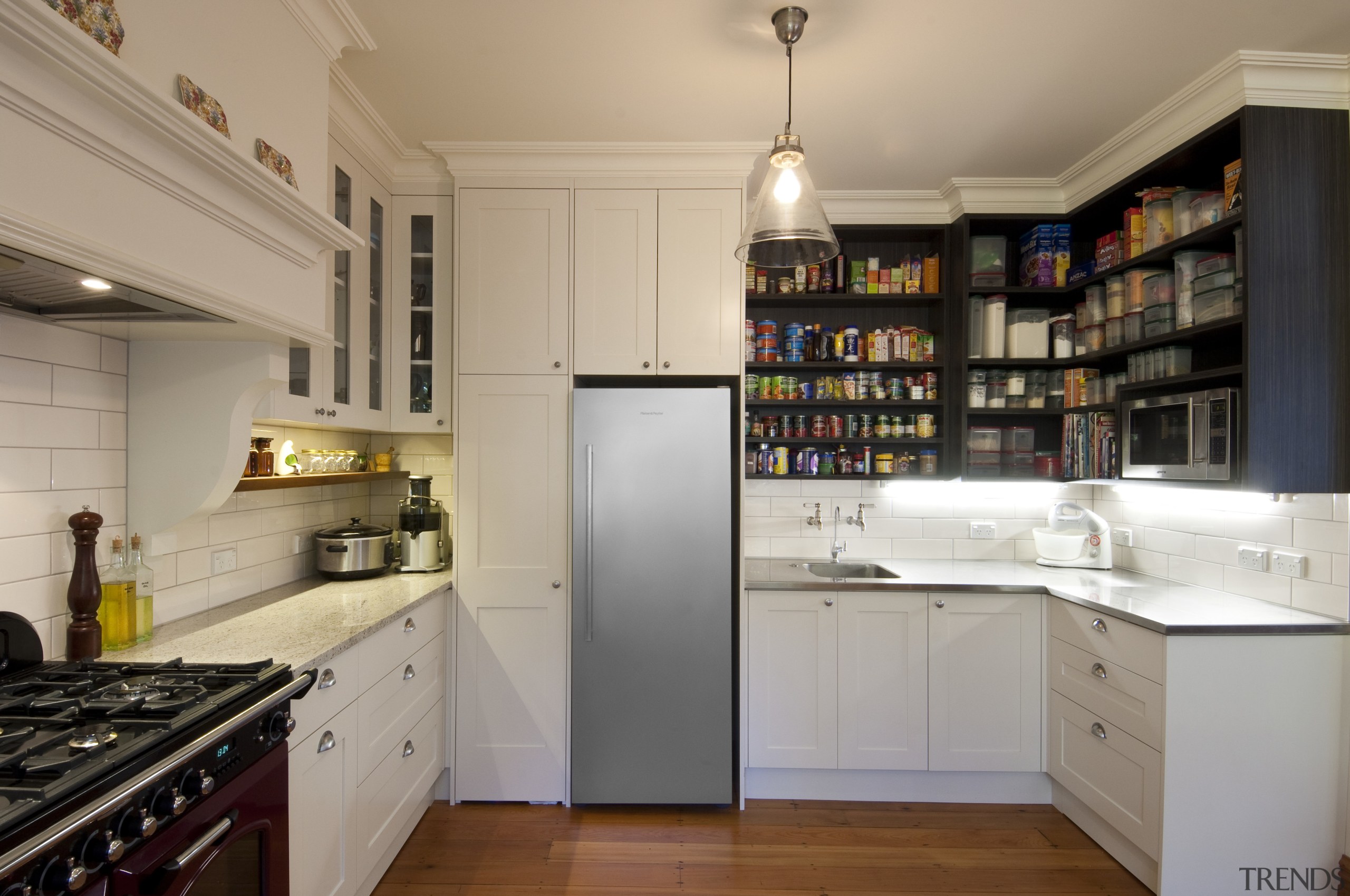 This kitchen was designed by Debra DeLorenzo of cabinetry, countertop, cuisine classique, interior design, kitchen, real estate, room, gray