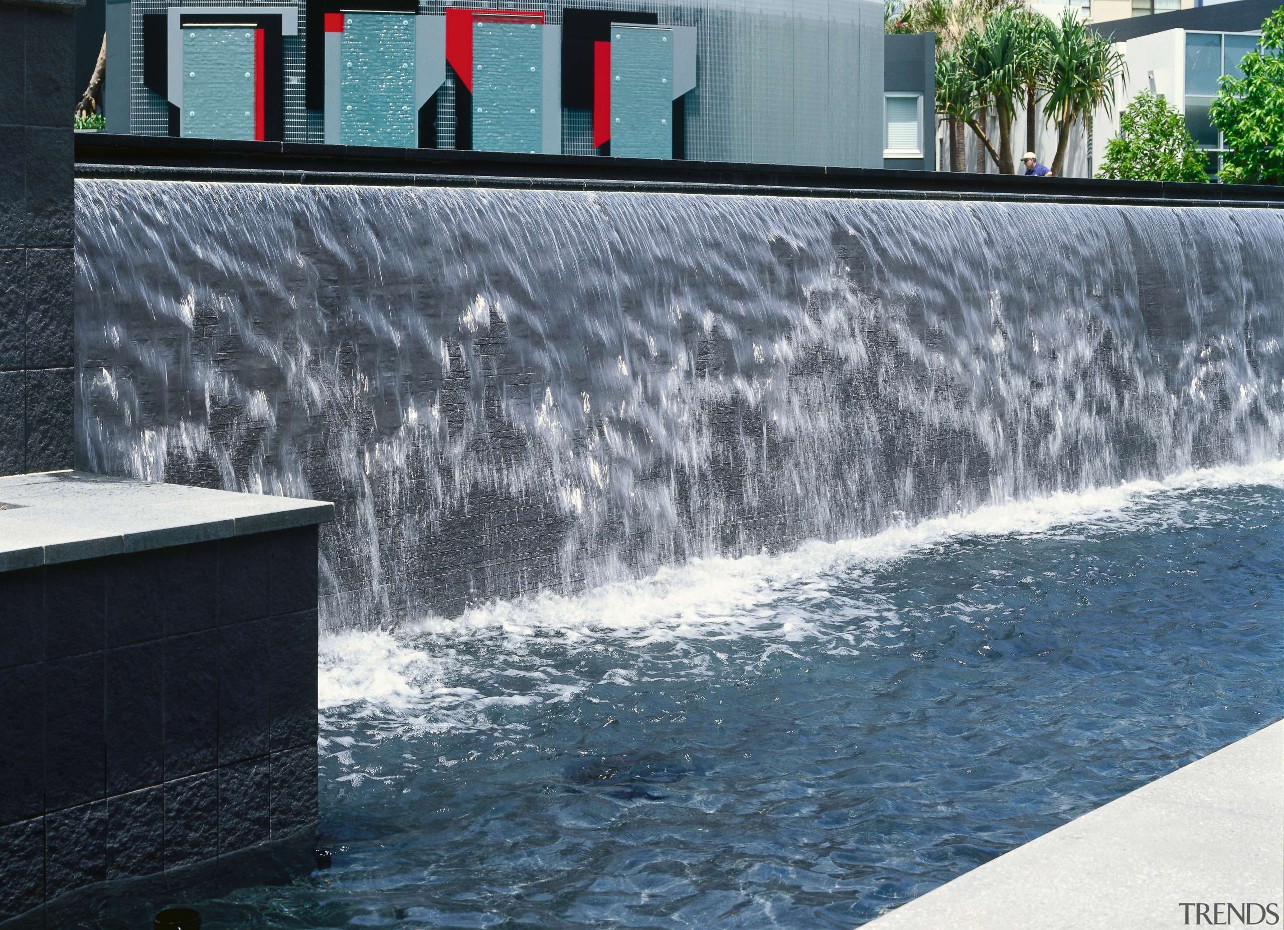 Pool with waterfall feature, natural granite and porcelain reflection, river, water, water feature, water resources, watercourse, gray