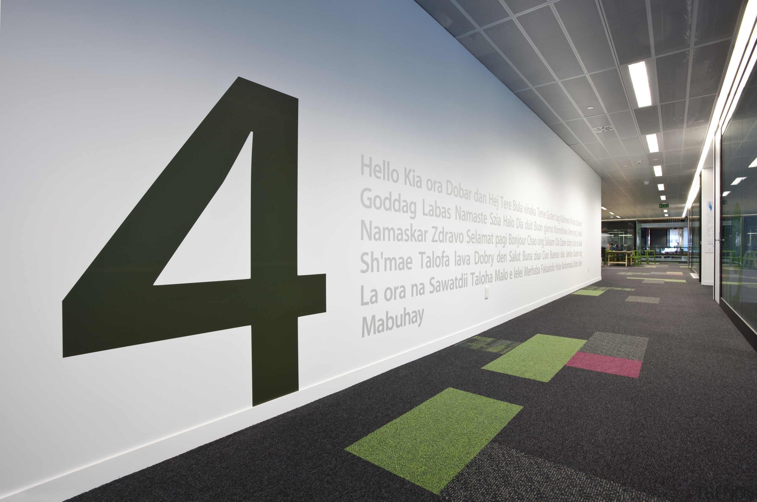 View of signage at Telecom Place by Signcraftsmen. architecture, gray, white