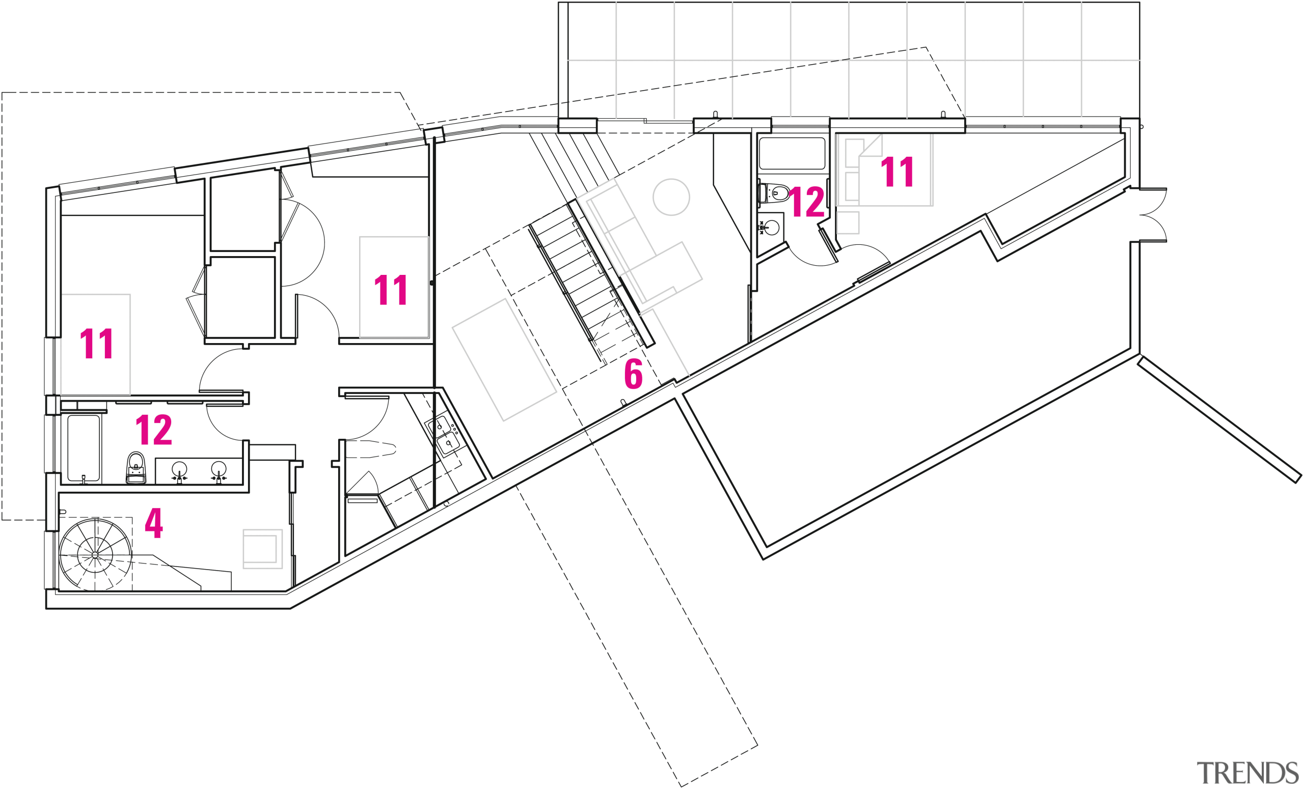 1 entrance, 2 great room, 3 kitchen, 4 angle, architecture, area, design, diagram, drawing, floor plan, line, plan, product, product design, structure, white