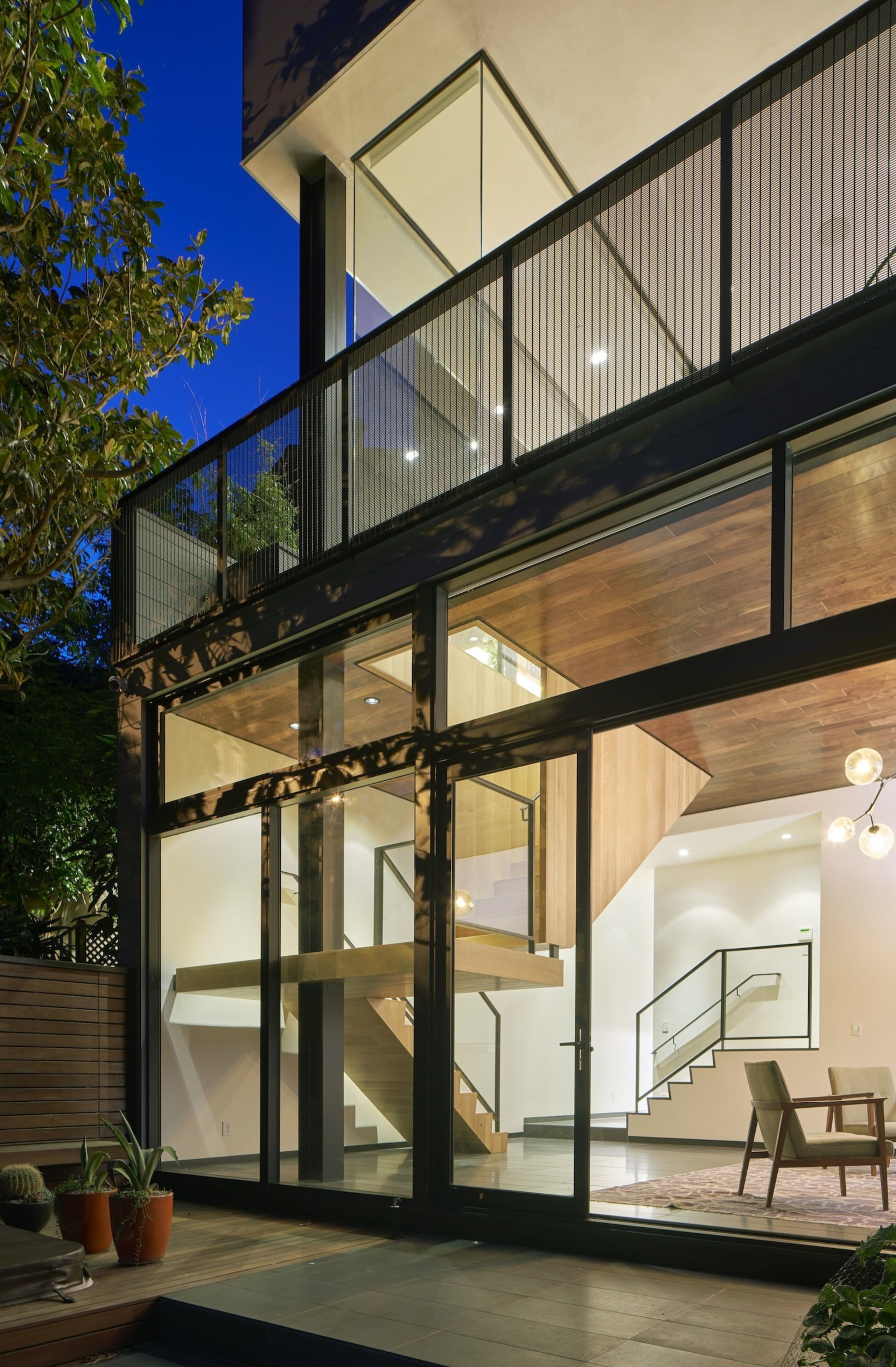 Architect: Schwartz and Architecture: SaAPhotography by Bruce architecture, balcony, courtyard, facade, handrail, home, house, interior design, real estate, stairs, window, brown