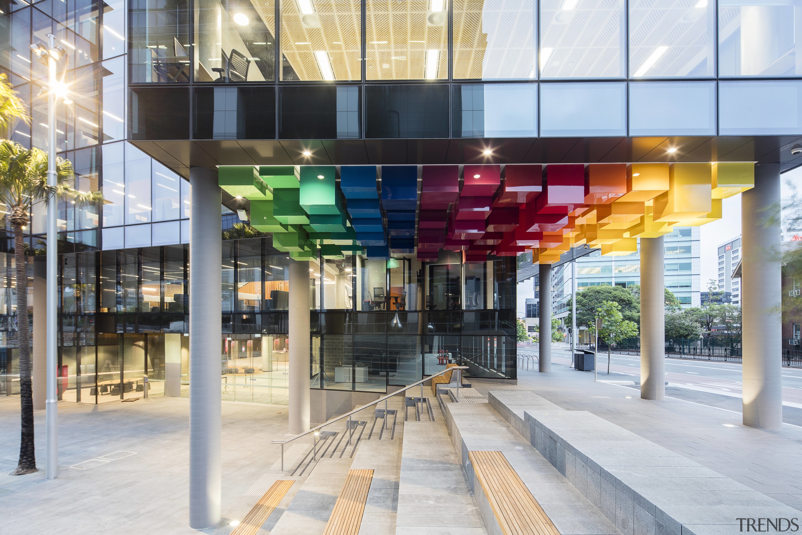 Retail frontages within a two-storey colonnade activate Smith architecture, building, mixed use, white